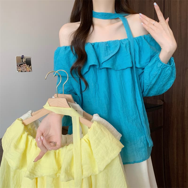 실사 정가 새로운 부드러운 바람 프릴 보트넥 긴팔 셔츠 상세 이미지 2