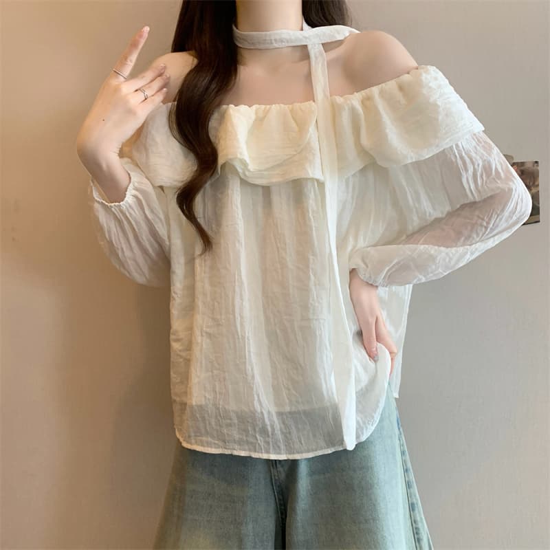 실사 정가 새로운 부드러운 바람 프릴 보트넥 긴팔 셔츠 상세 이미지 10