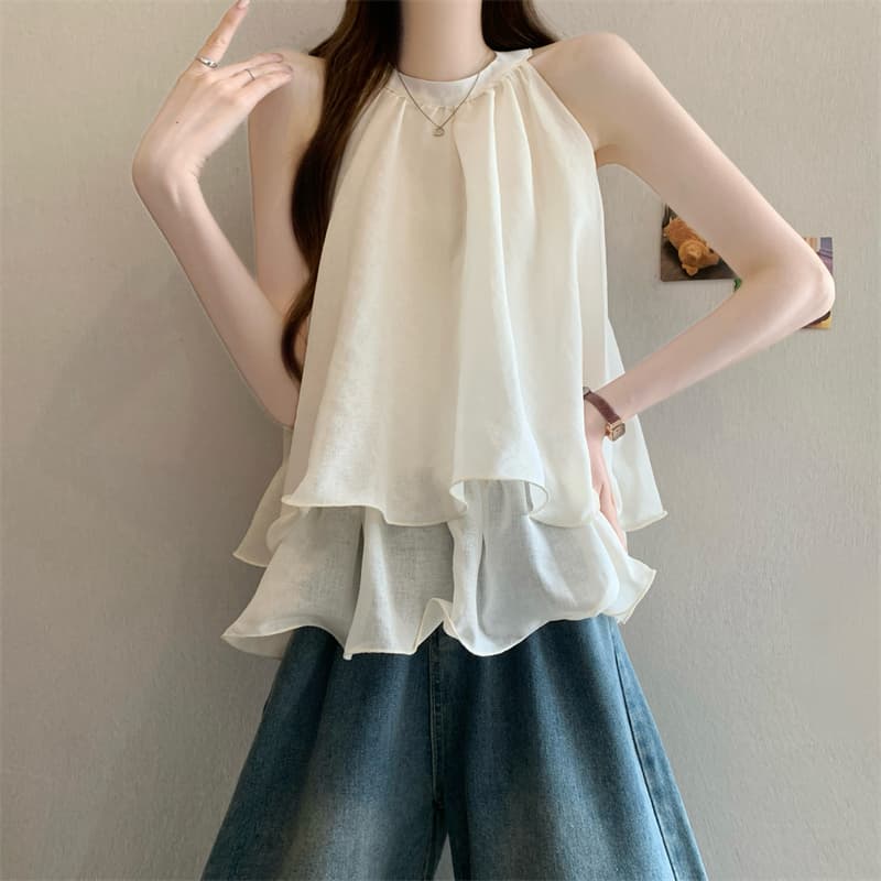 실사 정가 새로운 품격 행침 목 프릴 조끼 작은 셔츠 상세 이미지 5