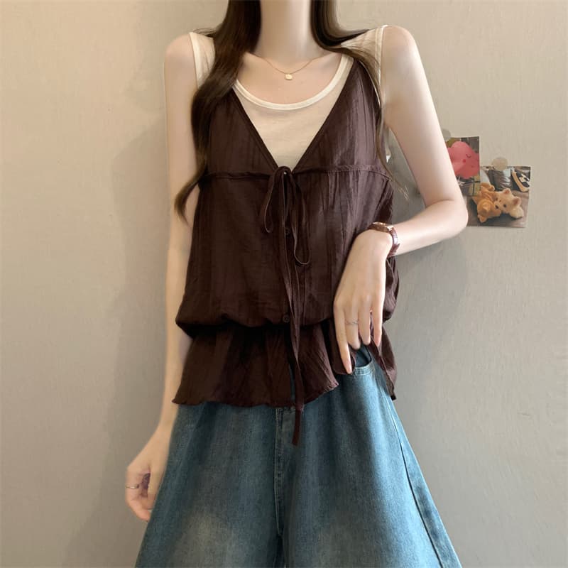 실사 정가 한 부서 페이크 레이어드 행침 목 레이스업 조끼 연령 감소 루즈핏 맨위 상세 이미지 10