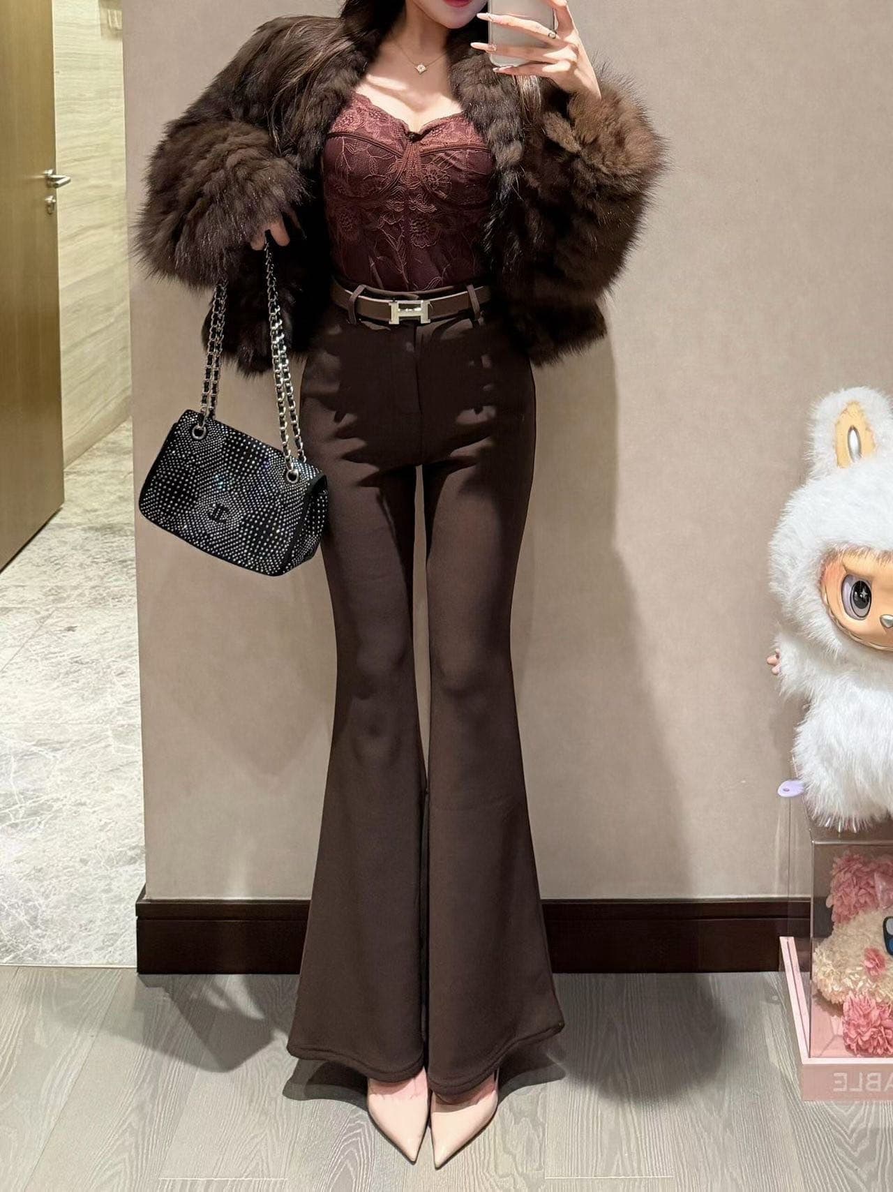 이른 가을 새로운 부츠컷 바지 벨트 이미지 4