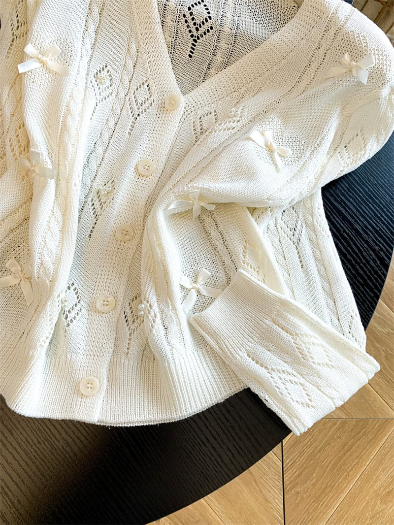 홀로우 아웃 나비 매듭 가을 새로운 외부 가져 가라. 스웨터 느긋한 루즈핏 니트 스웨터 맨위 오픈 가디건 여성 코트 상세 이미지 6