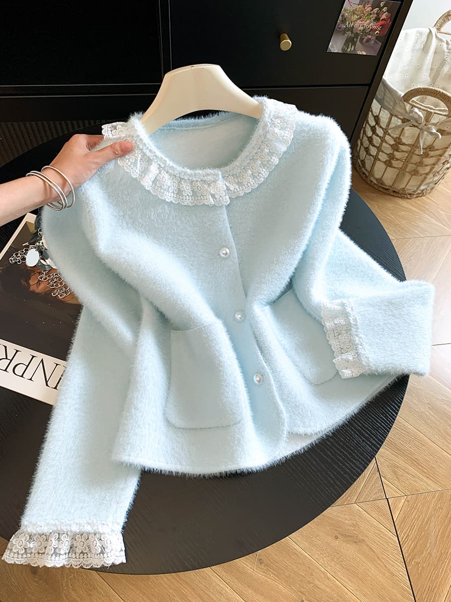 작은 샤넬 스타일 고급 센스 공예 비즈 박기 스웨터 오픈 가디건 여성 가을 겨울철 고유 한 Chic 아름다운 루즈핏 재킷 맨위 이미지 3