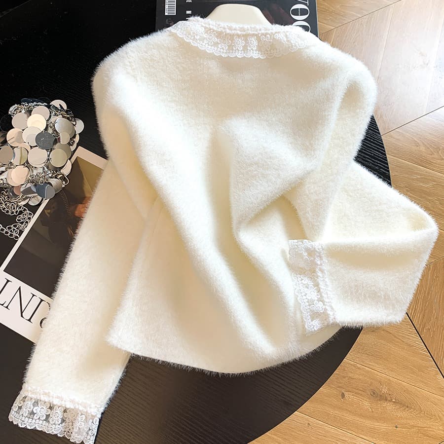 작은 샤넬 스타일 고급 센스 공예 비즈 박기 스웨터 오픈 가디건 여성 가을 겨울철 고유 한 Chic 아름다운 루즈핏 재킷 맨위 이미지 6