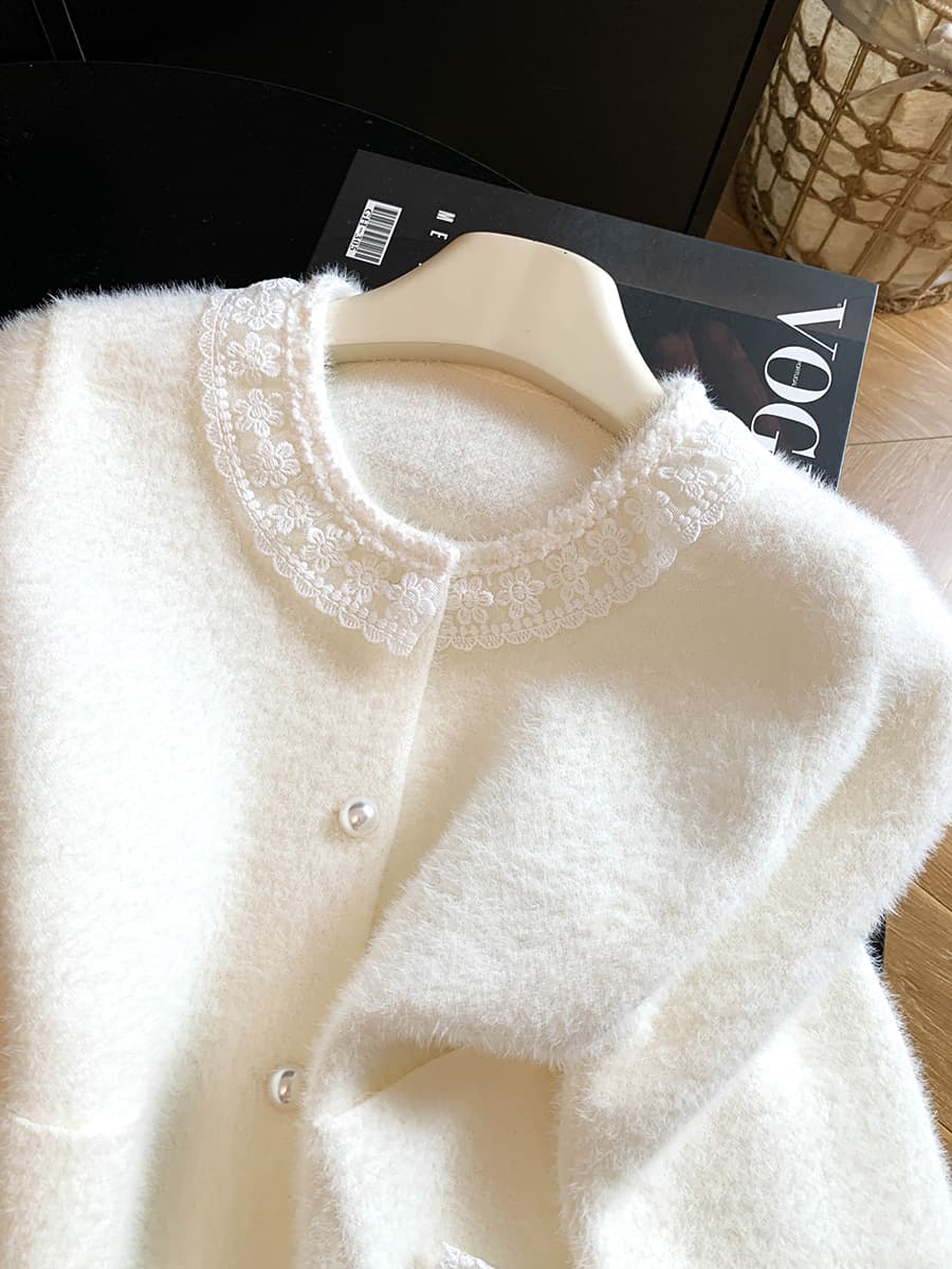 작은 샤넬 스타일 고급 센스 공예 비즈 박기 스웨터 오픈 가디건 여성 가을 겨울철 고유 한 Chic 아름다운 루즈핏 재킷 맨위 상세 이미지 4