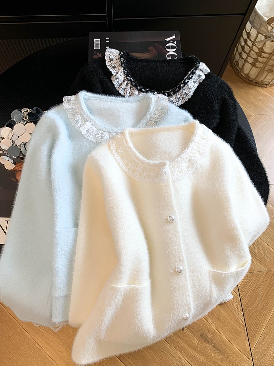 작은 샤넬 스타일 고급 센스 공예 비즈 박기 스웨터 오픈 가디건 여성 가을 겨울철 고유 한 Chic 아름다운 루즈핏 재킷 맨위 상세 이미지 28
