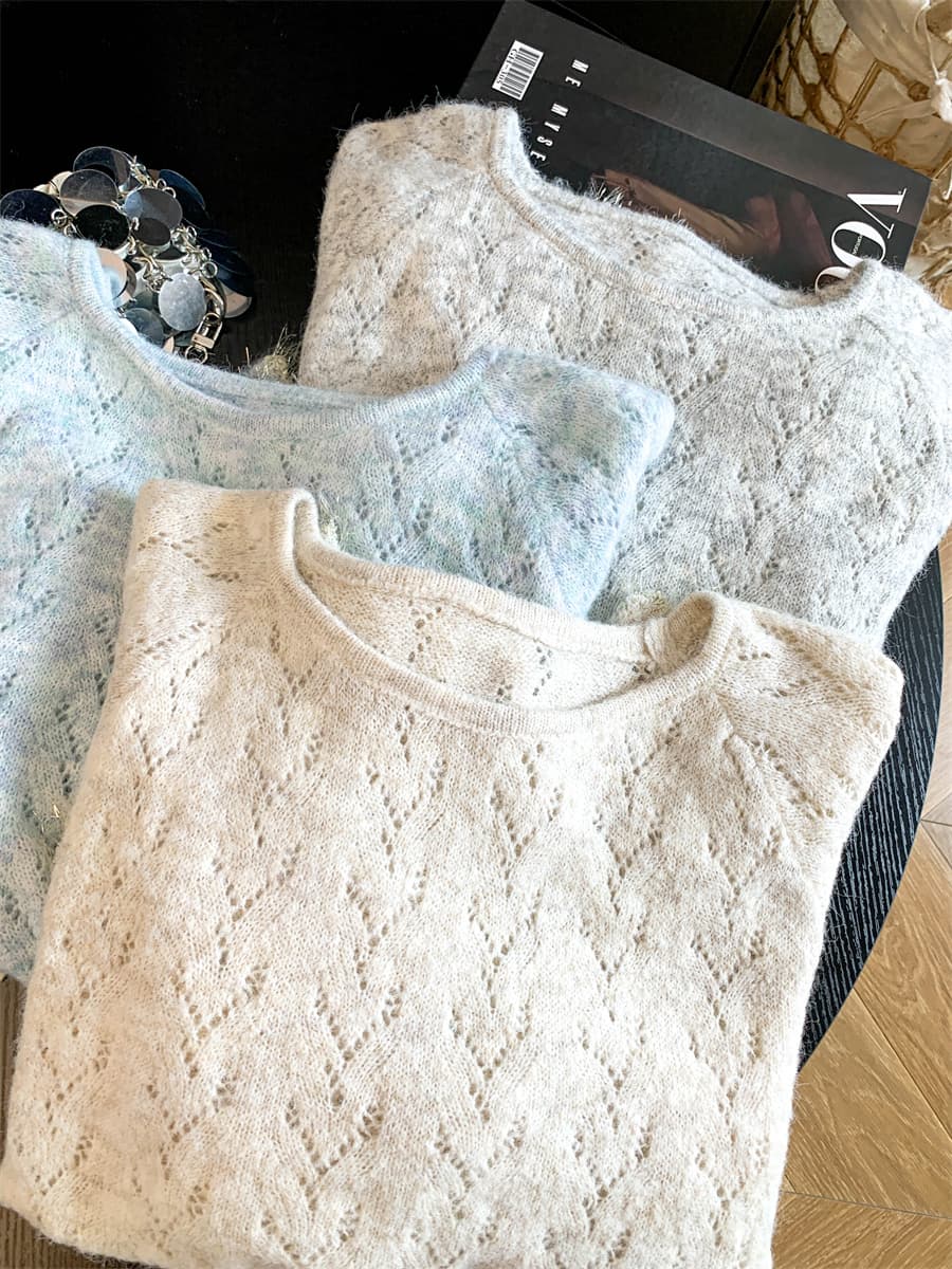 프랑스식 홀로우 아웃 긴팔 풀오버 니트 스웨터 여성 이른 가을 새로운 따뜻한 부드럽다 찹쌀 허리 수축 외국 가스 맨위 상세 이미지 29