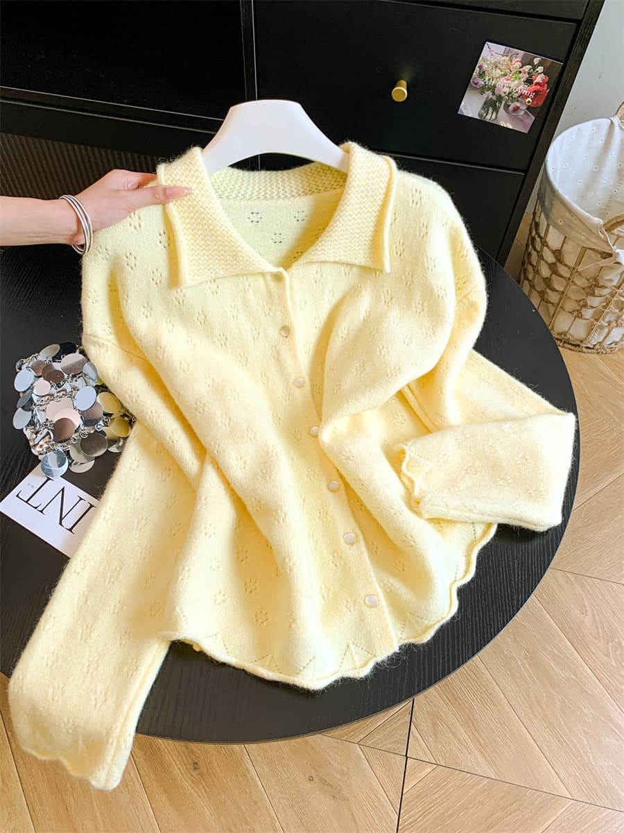 유럽 역 가을 새로운 외국 가스 베이비 칼라 절묘한 홀로우 아웃 부드러운 찹쌀 사쿠라 타조 울 니트 오픈 가디건 여성 루즈핏 얇은 스웨터 상세 이미지 18