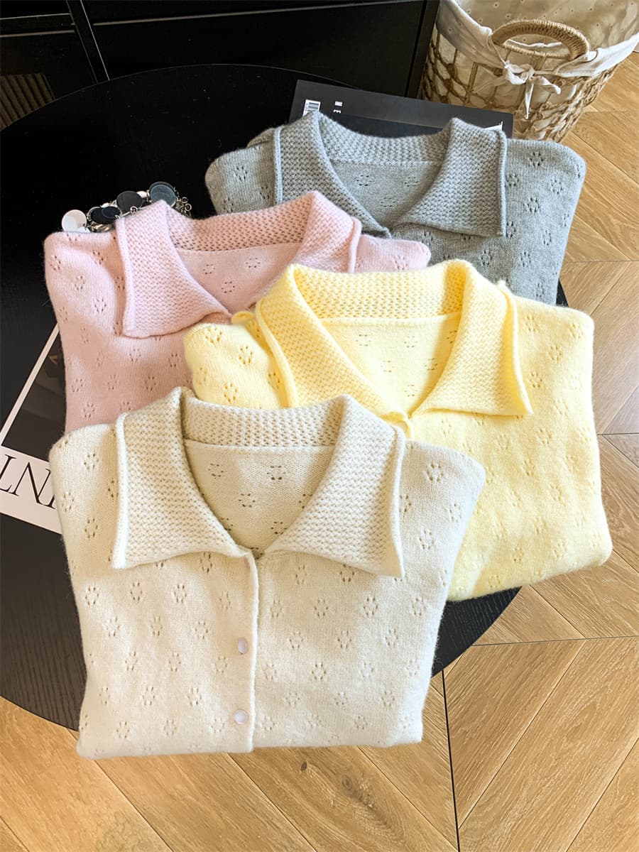 유럽 역 가을 새로운 외국 가스 베이비 칼라 절묘한 홀로우 아웃 부드러운 찹쌀 사쿠라 타조 울 니트 오픈 가디건 여성 루즈핏 얇은 스웨터 상세 이미지 38