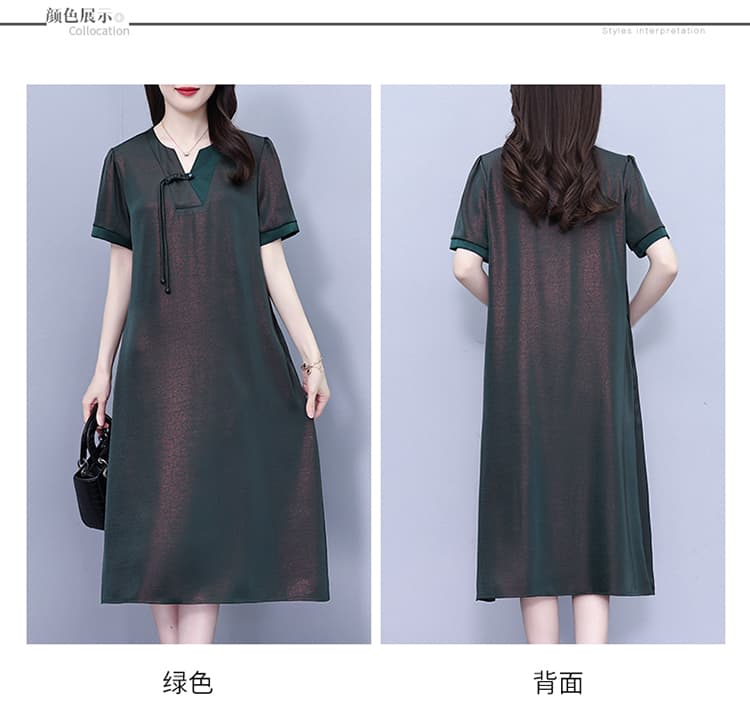 실크 뽕나무 누에 실크 여성 드레스 여름 새로운 샹윈사 고급 국풍 루즈핏 빅 사이즈 중년 엄마 치마 상세 이미지 8
