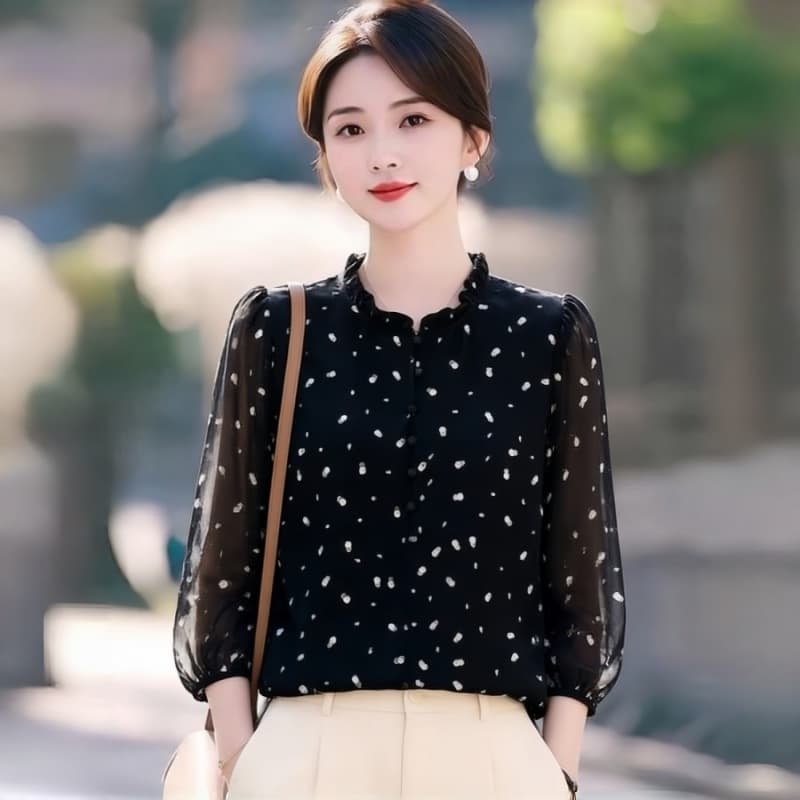 실크 외국 가스 뽕나무 누에 실크 슬림해 보이는 작은 셔츠 여름 새로운 연령 감소 7부 소매 프린트 품격 루즈핏 셔츠 맨위 이미지 2