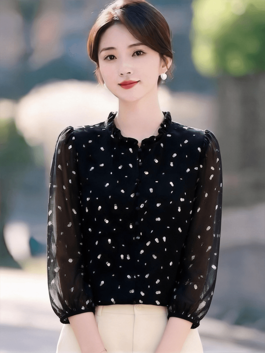 실크 외국 가스 뽕나무 누에 실크 슬림해 보이는 작은 셔츠 여름 새로운 연령 감소 7부 소매 프린트 품격 루즈핏 셔츠 맨위 상세 이미지 6