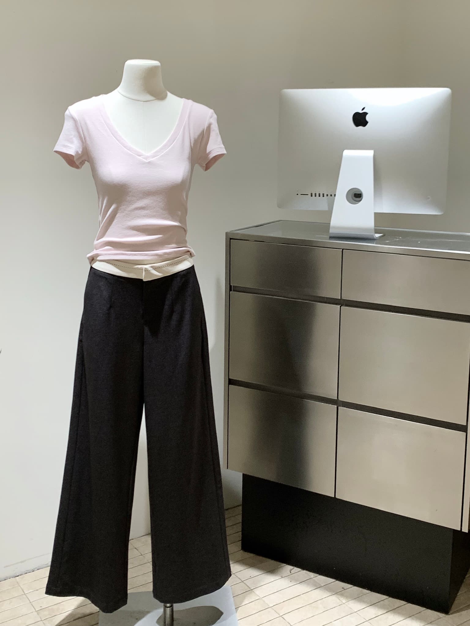 회색 검정색 패치워크 다른 색상 허리 머리 슬랙스 여성 고급 센스 와이드 레그 팬츠 루즈핏 긴 바지 상세 이미지 18