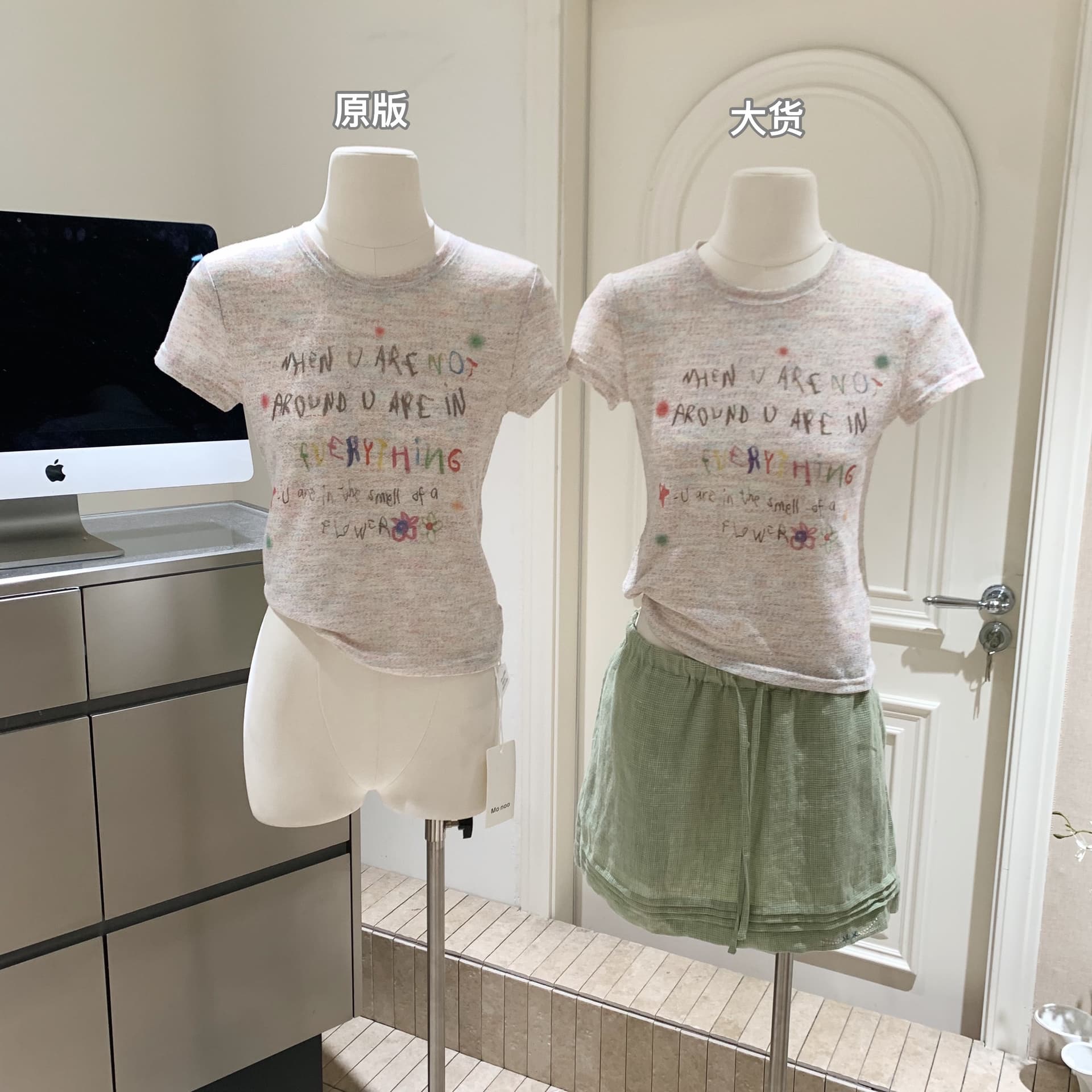 꽃 실 어린애 같은 몸매 가꾸기 반팔 티셔츠 잡색 라운드 넥 풀오버 맨위