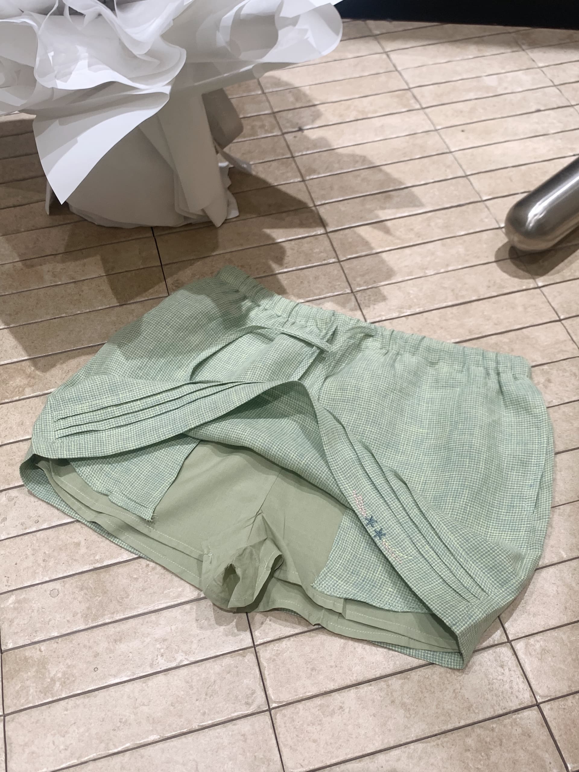 순수 린넨 컬러 짜임 녹색 체크무늬 반신 스커트 신선함 다용도 소녀 센스 자수 치마 상세 이미지 15