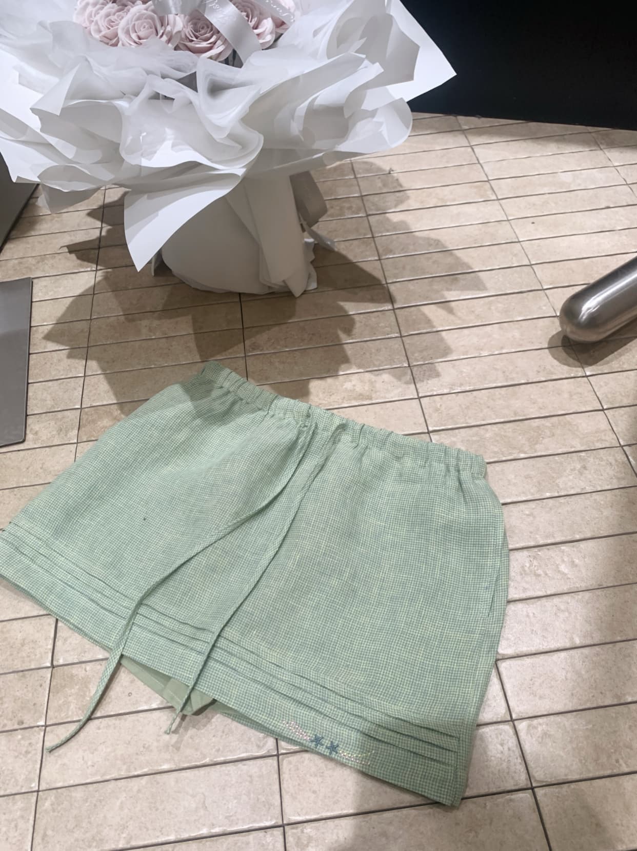 순수 린넨 컬러 짜임 녹색 체크무늬 반신 스커트 신선함 다용도 소녀 센스 자수 치마 상세 이미지 19