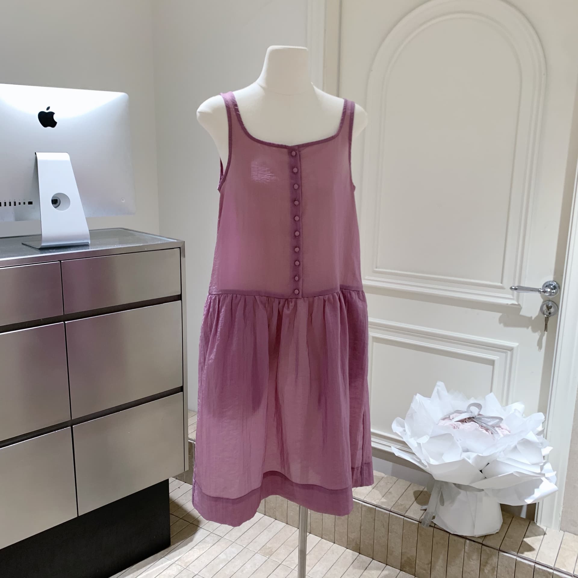 포도 나무 자매 같은 단락 한 부서 스택 착용 Tulle 광장 칼라 단추 슬립 여성 드레스 봄 여름 멜빵 길다 치마 이미지 3