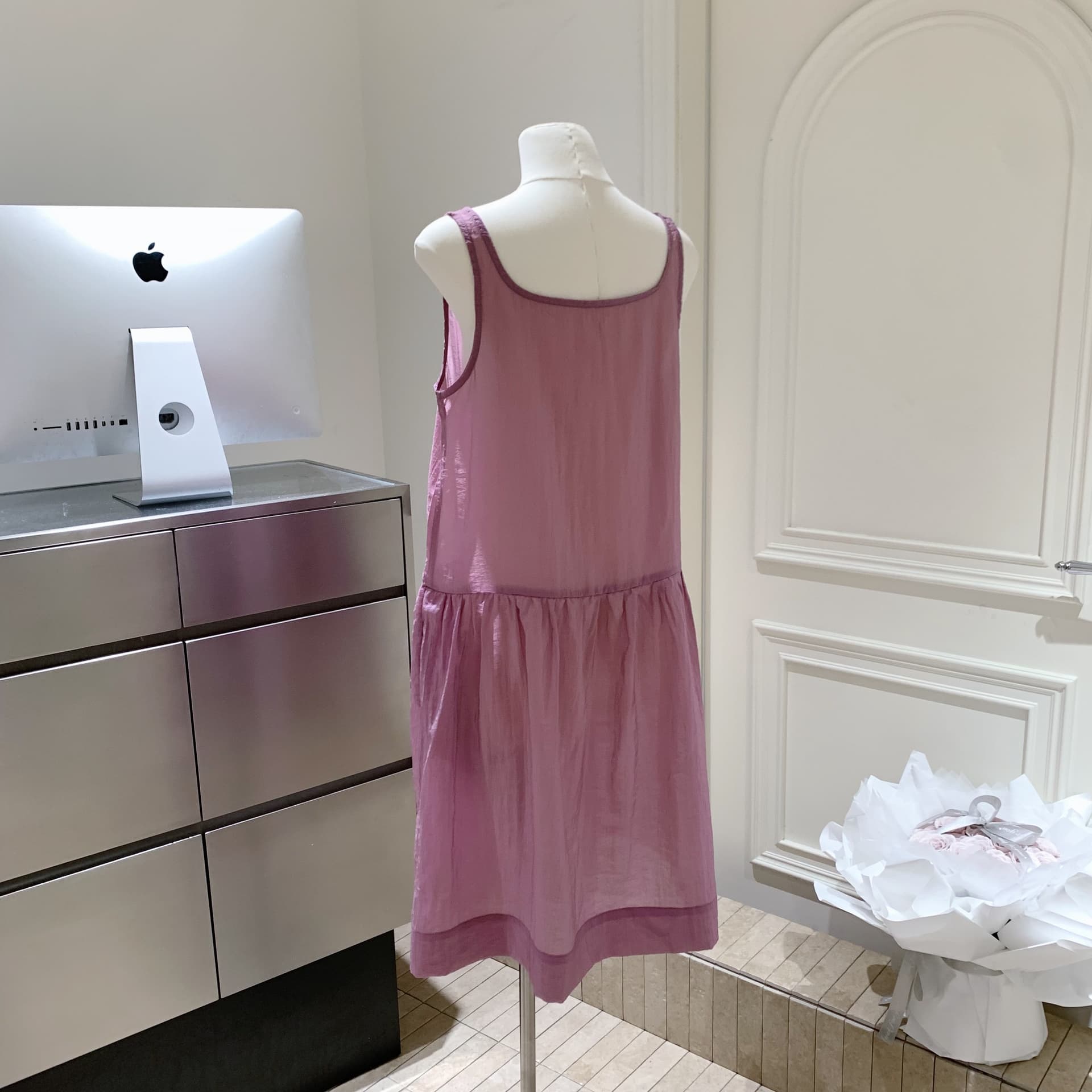포도 나무 자매 같은 단락 한 부서 스택 착용 Tulle 광장 칼라 단추 슬립 여성 드레스 봄 여름 멜빵 길다 치마 이미지 4