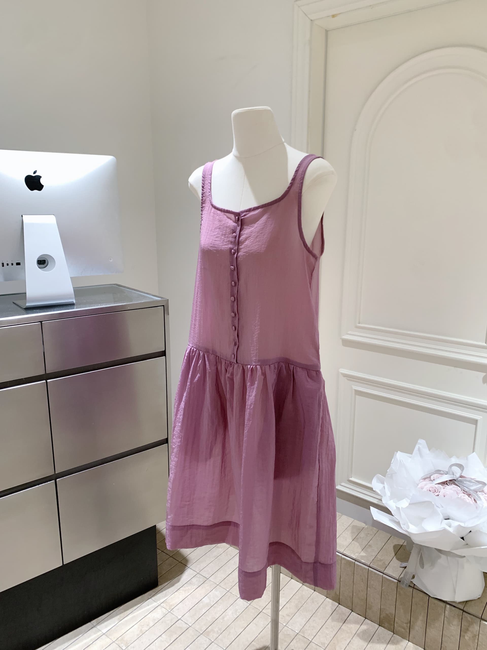 포도 나무 자매 같은 단락 한 부서 스택 착용 Tulle 광장 칼라 단추 슬립 여성 드레스 봄 여름 멜빵 길다 치마 상세 이미지 4