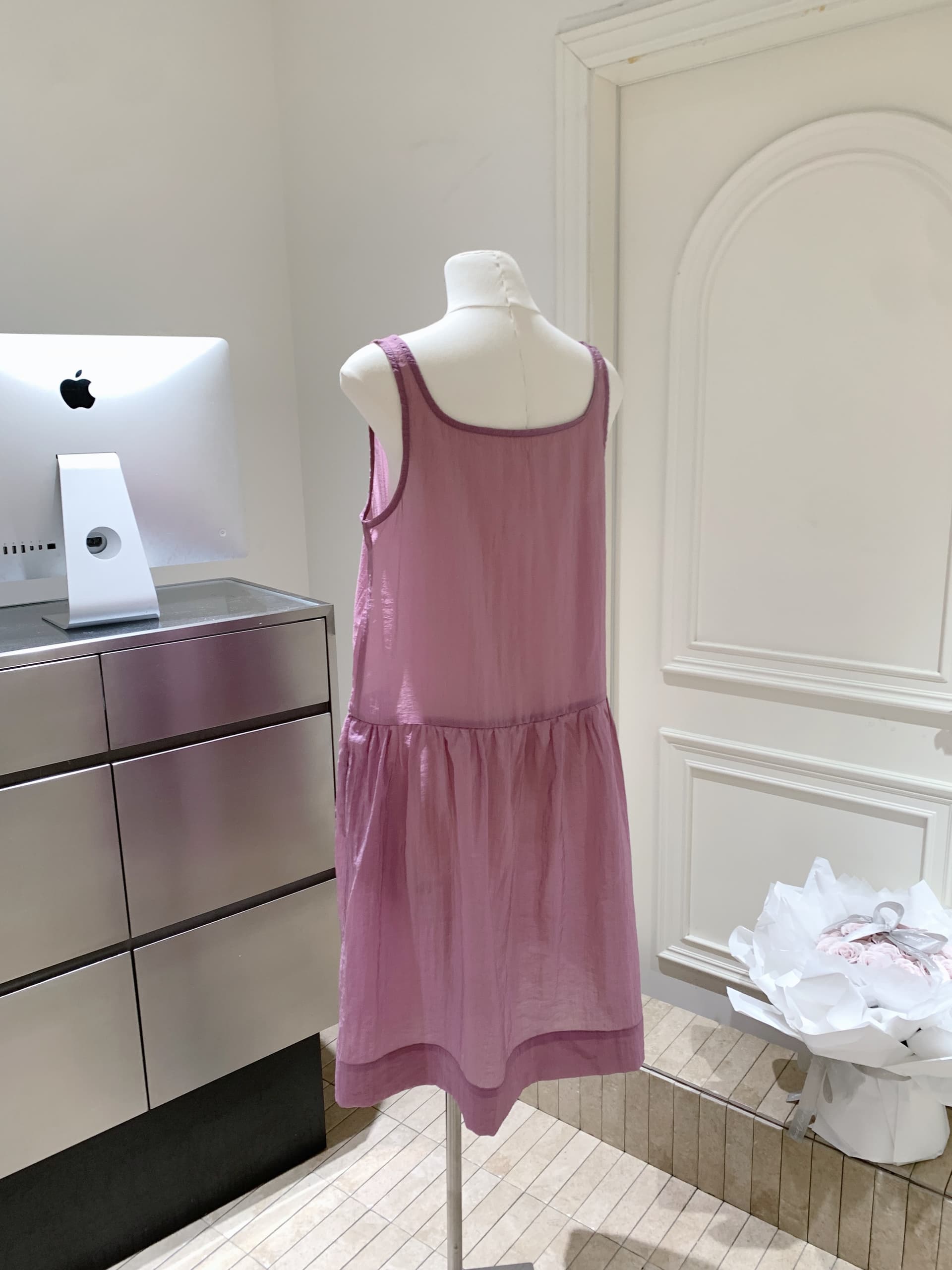 포도 나무 자매 같은 단락 한 부서 스택 착용 Tulle 광장 칼라 단추 슬립 여성 드레스 봄 여름 멜빵 길다 치마 상세 이미지 6