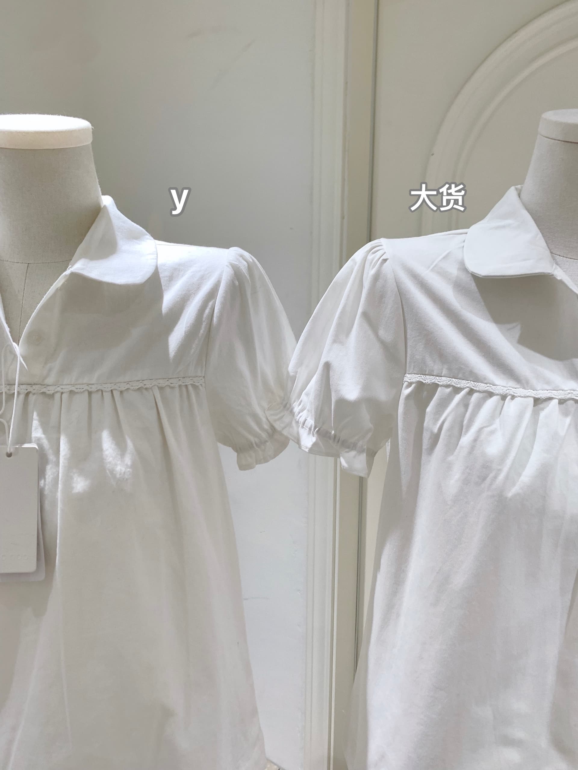 버섯 찹쌀 찹쌀 같은 단락 화이트 베이비 칼라 반팔 면 100% 캐주얼 달콤함 셔츠 맨위 상세 이미지 3