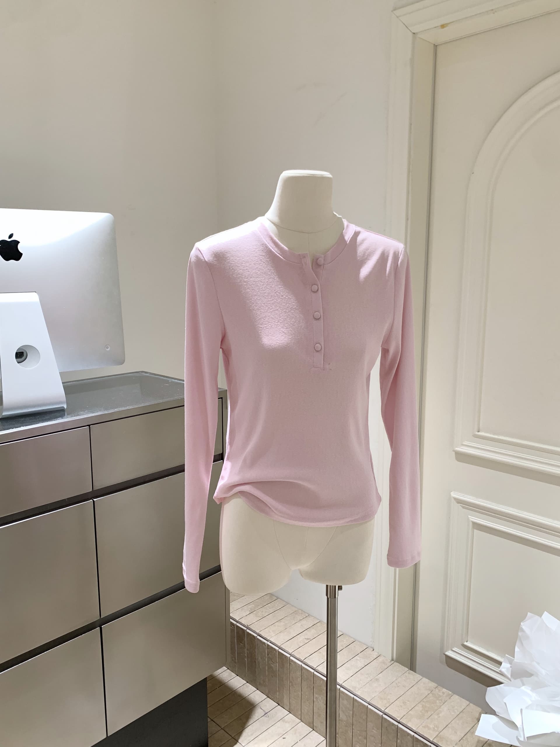 버섯 찹쌀 찹쌀 같은 단락 눈꽃 면 아마 헨리 셔츠 패키지 버클 긴팔 티셔츠 맨위 상세 이미지 9