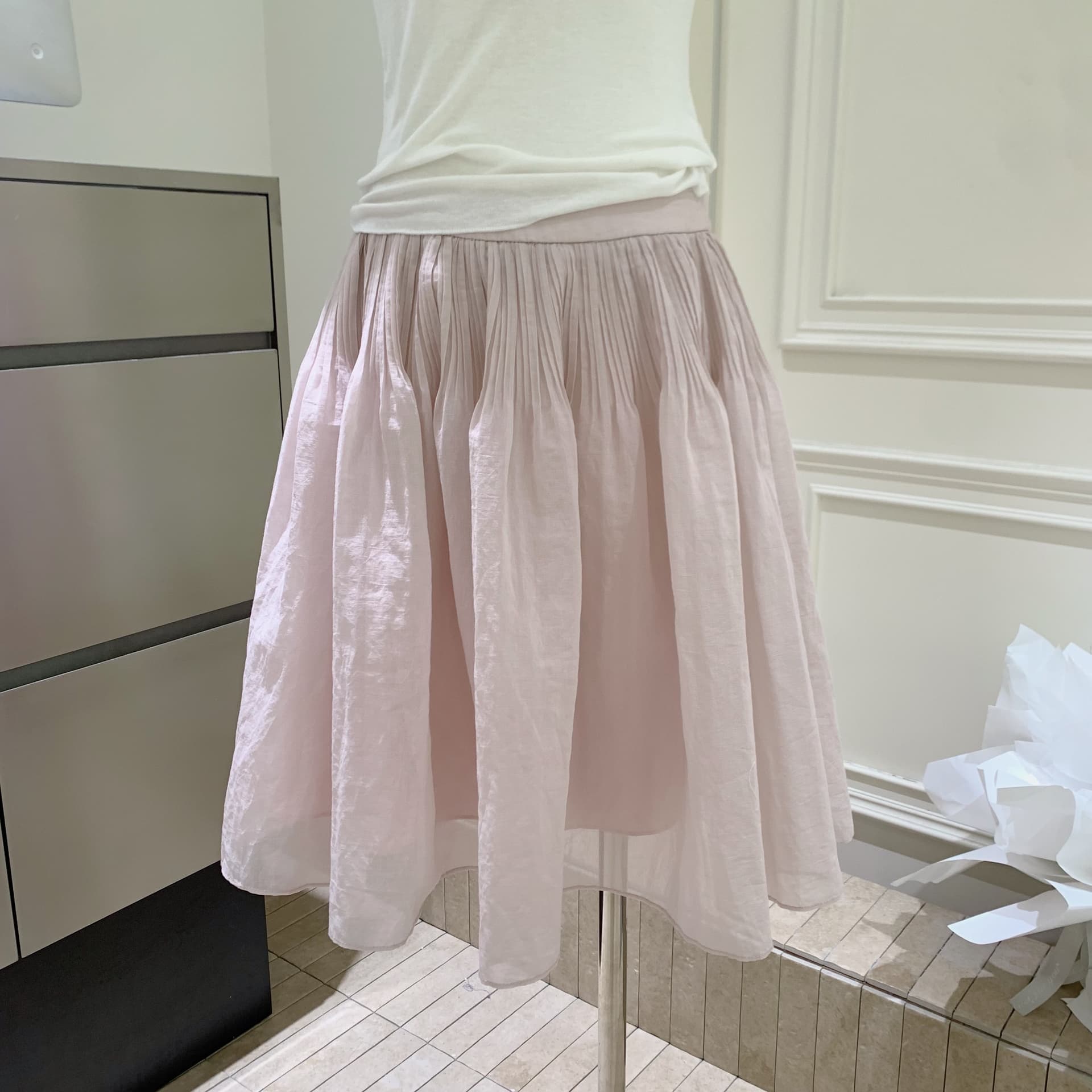 puki 클래식 무거운 작업 발레 퍼프 우산 치마 단어 Pleat Tulle 미니멀리즘 반신 스커트 이미지 5