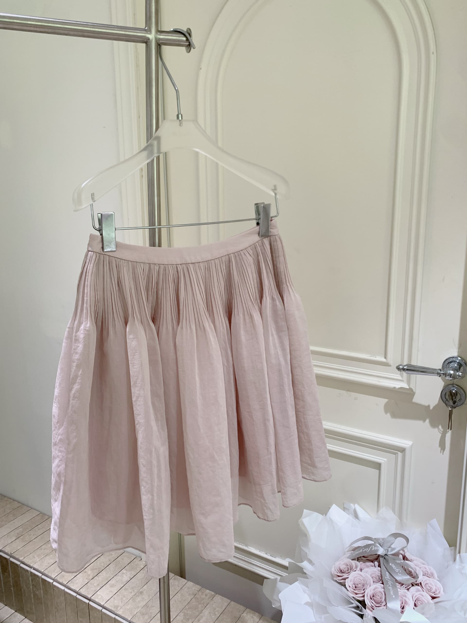 puki 클래식 무거운 작업 발레 퍼프 우산 치마 단어 Pleat Tulle 미니멀리즘 반신 스커트 상세 이미지 2