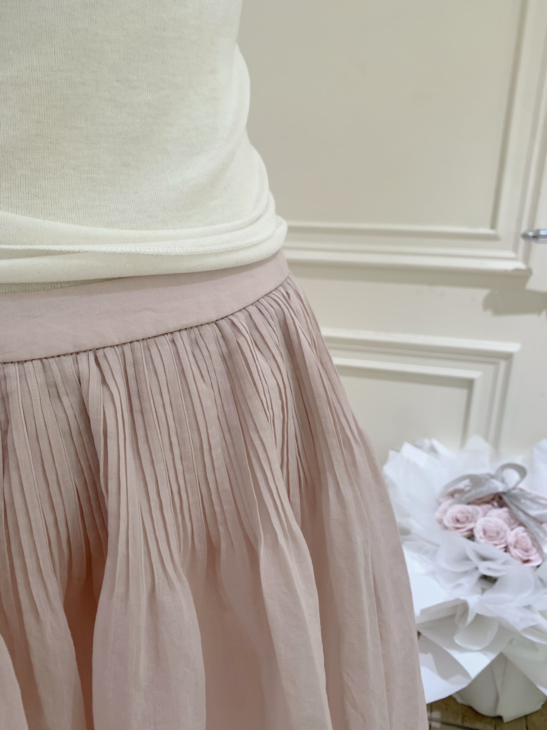 puki 클래식 무거운 작업 발레 퍼프 우산 치마 단어 Pleat Tulle 미니멀리즘 반신 스커트 상세 이미지 4