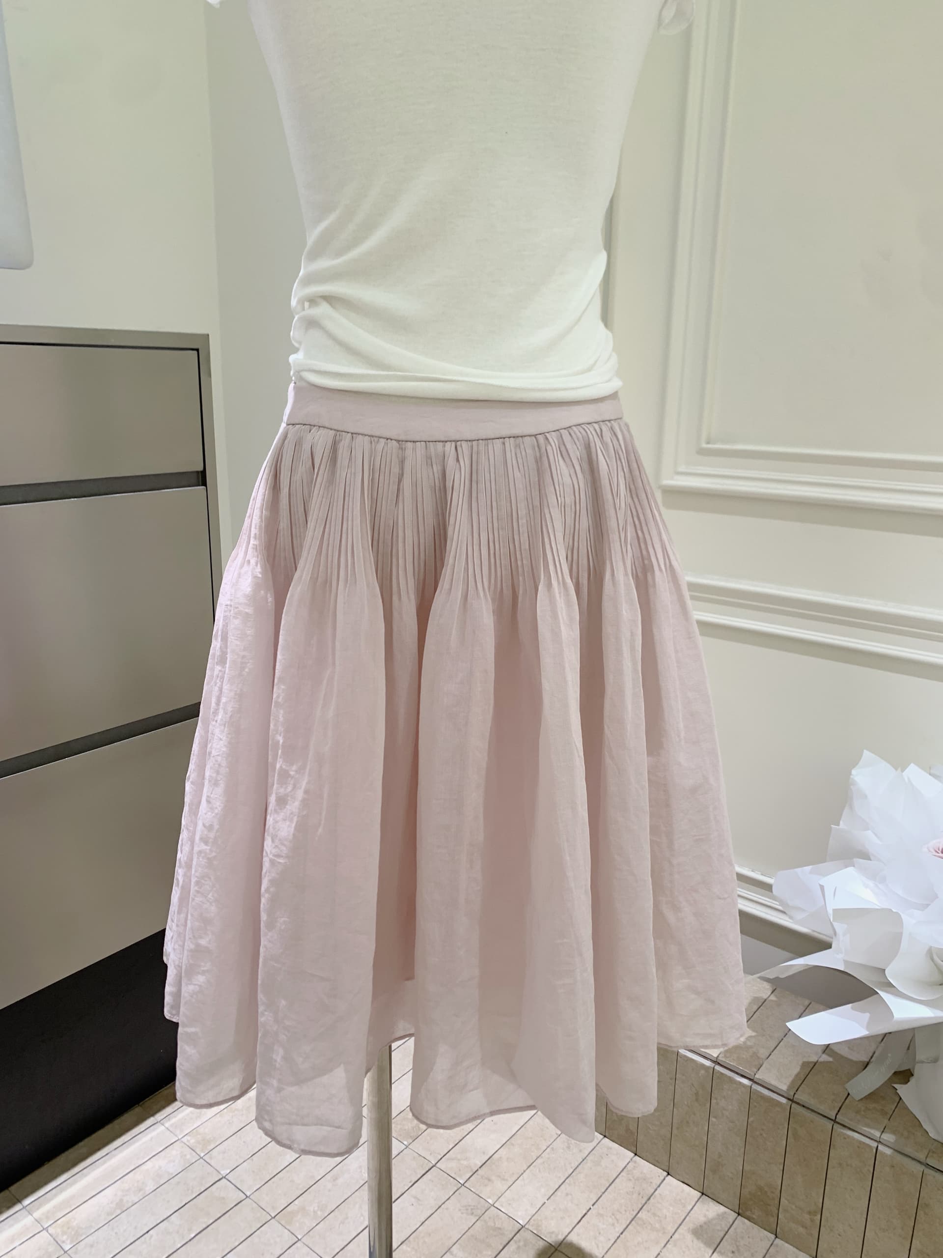 puki 클래식 무거운 작업 발레 퍼프 우산 치마 단어 Pleat Tulle 미니멀리즘 반신 스커트 상세 이미지 5
