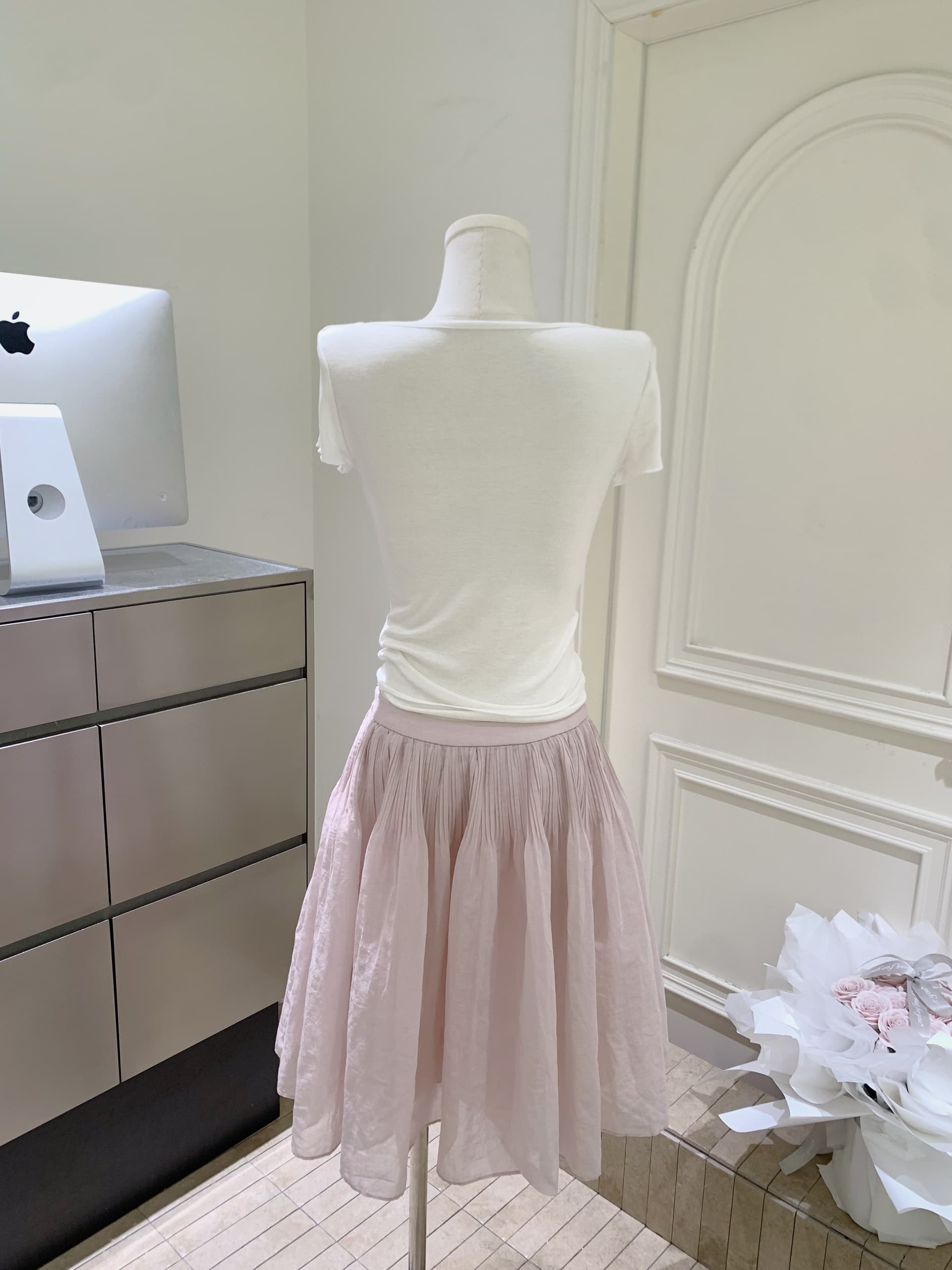 puki 클래식 무거운 작업 발레 퍼프 우산 치마 단어 Pleat Tulle 미니멀리즘 반신 스커트 상세 이미지 7