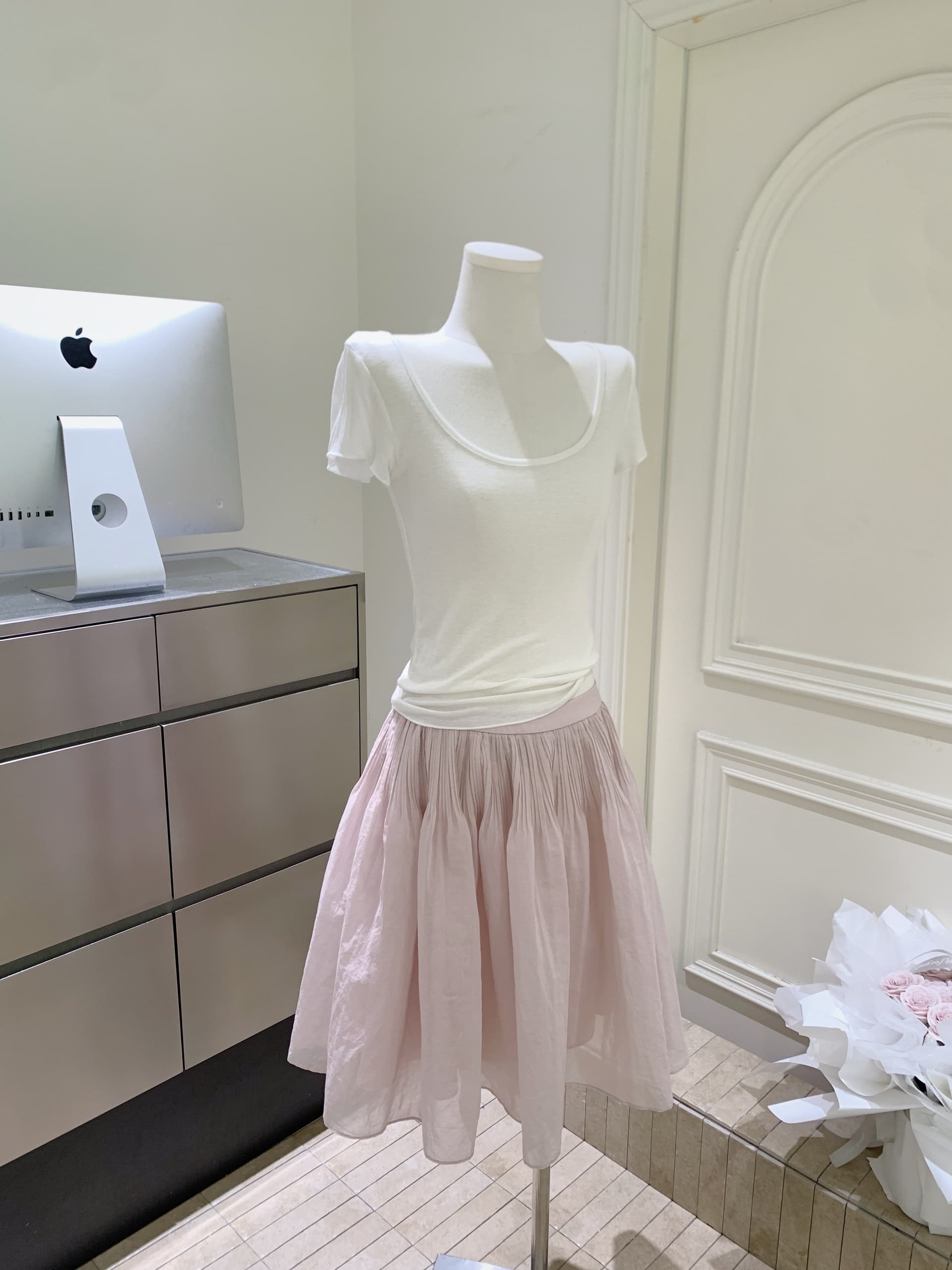 puki 클래식 무거운 작업 발레 퍼프 우산 치마 단어 Pleat Tulle 미니멀리즘 반신 스커트 상세 이미지 8