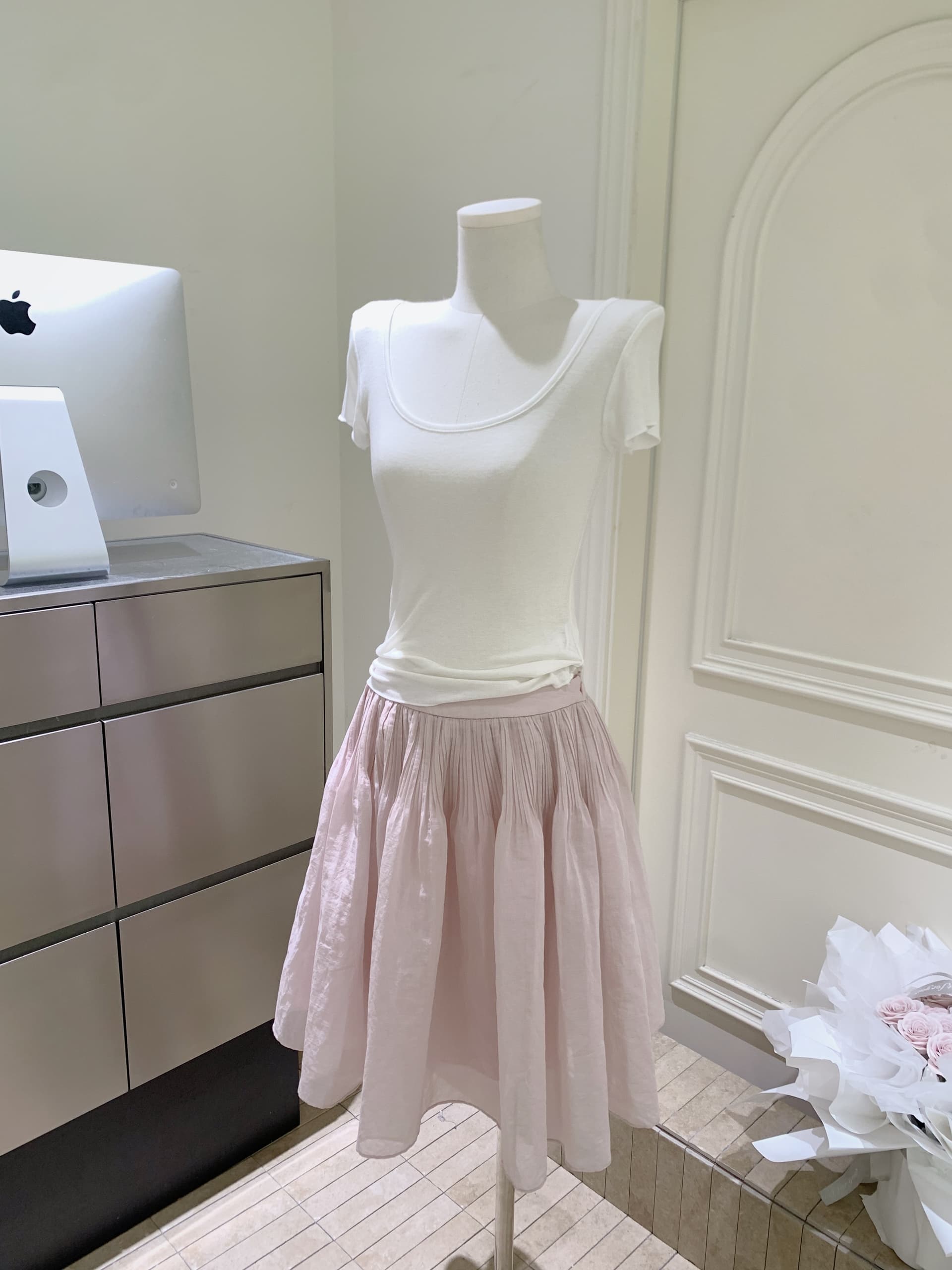 puki 클래식 무거운 작업 발레 퍼프 우산 치마 단어 Pleat Tulle 미니멀리즘 반신 스커트 상세 이미지 10