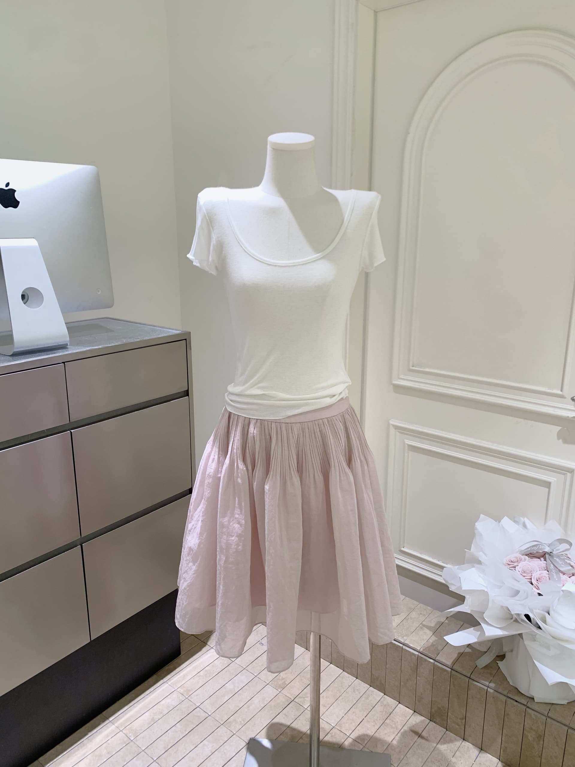 puki 클래식 무거운 작업 발레 퍼프 우산 치마 단어 Pleat Tulle 미니멀리즘 반신 스커트 상세 이미지 13