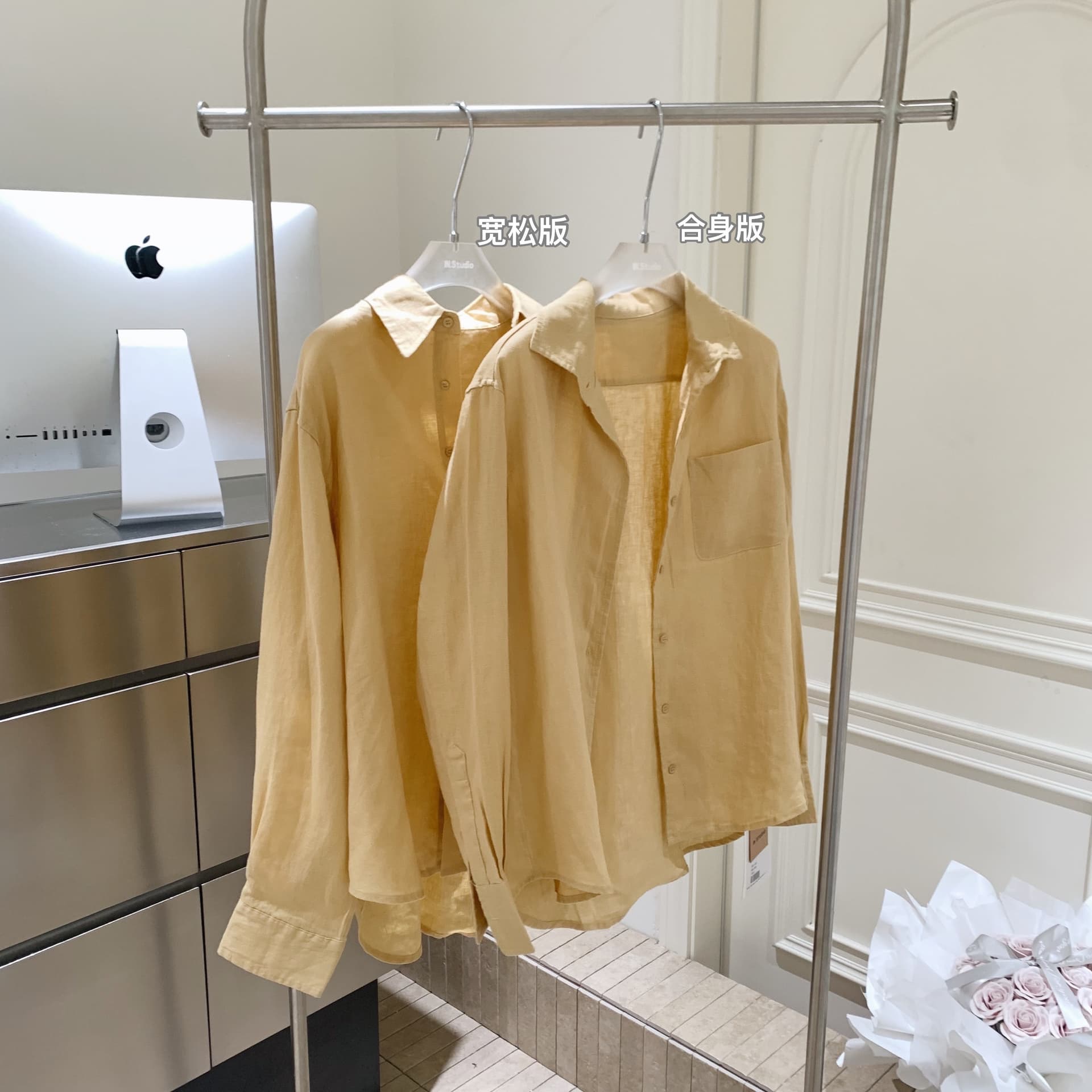 eewen la mode 노란 피부 엄격한 선택 부드럽게 하다 색조 여름 햇빛 100 아마 셔츠 이미지 2