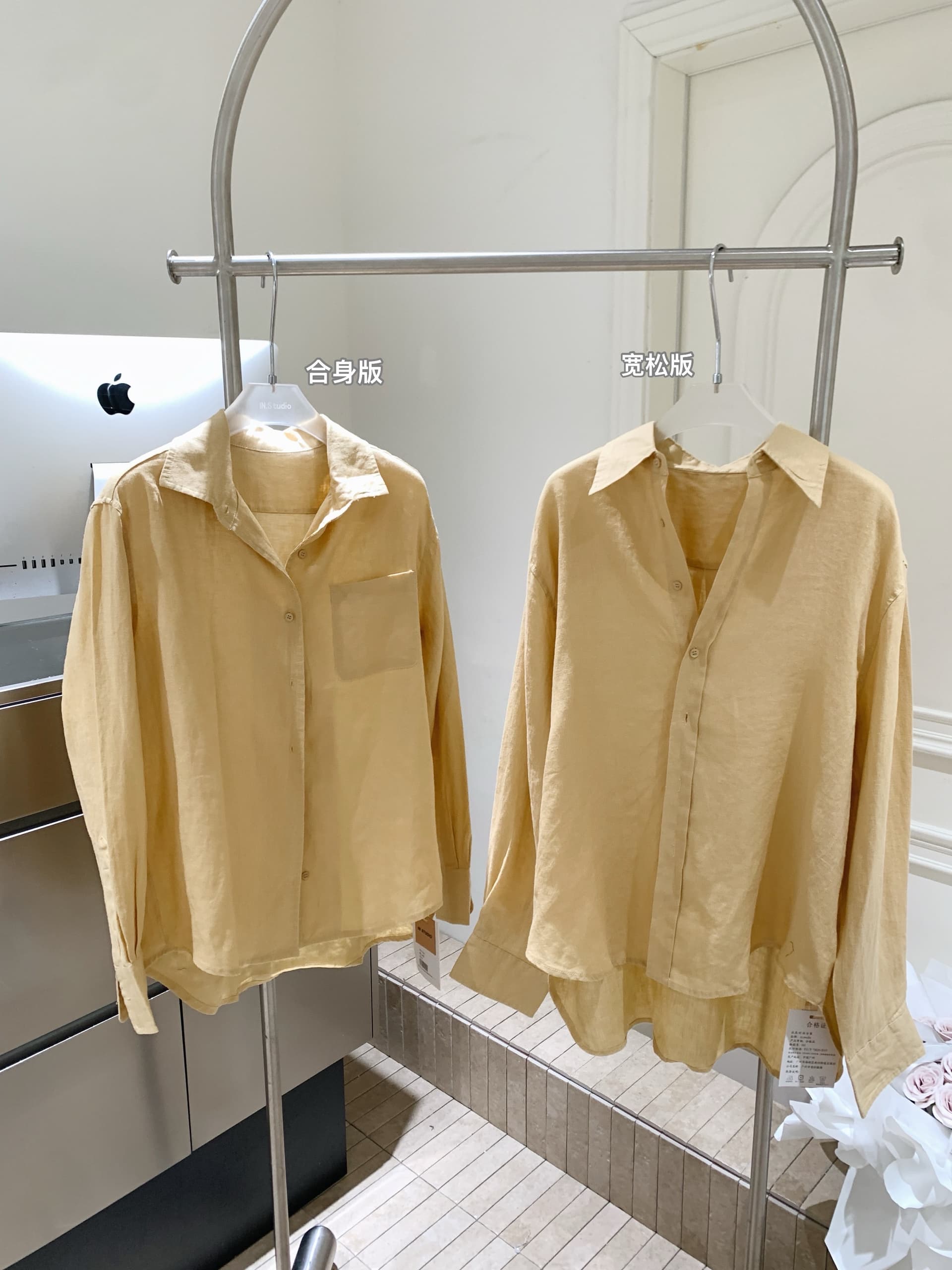 eewen la mode 노란 피부 엄격한 선택 부드럽게 하다 색조 여름 햇빛 100 아마 셔츠 상세 이미지 3