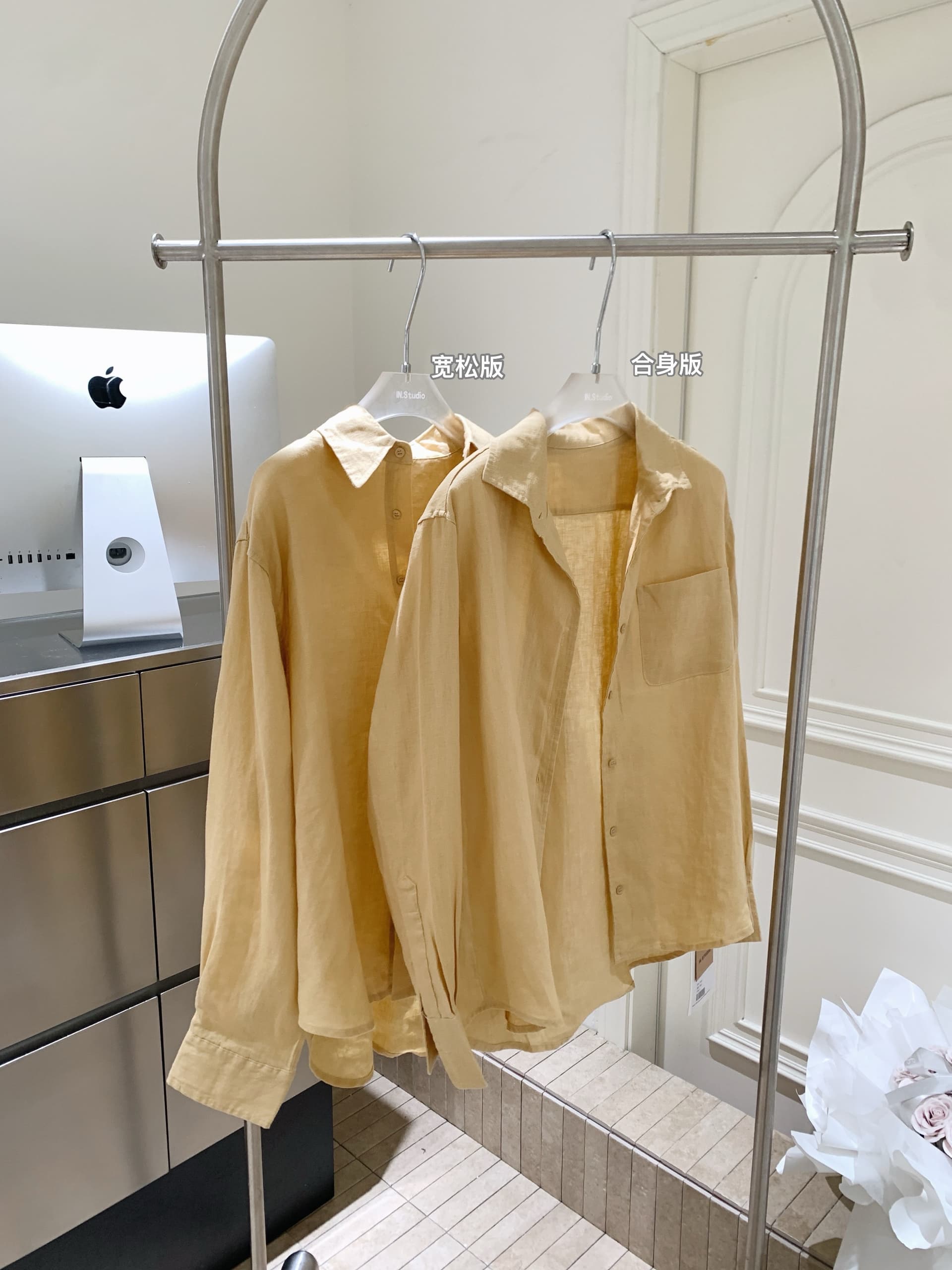 eewen la mode 노란 피부 엄격한 선택 부드럽게 하다 색조 여름 햇빛 100 아마 셔츠 상세 이미지 5