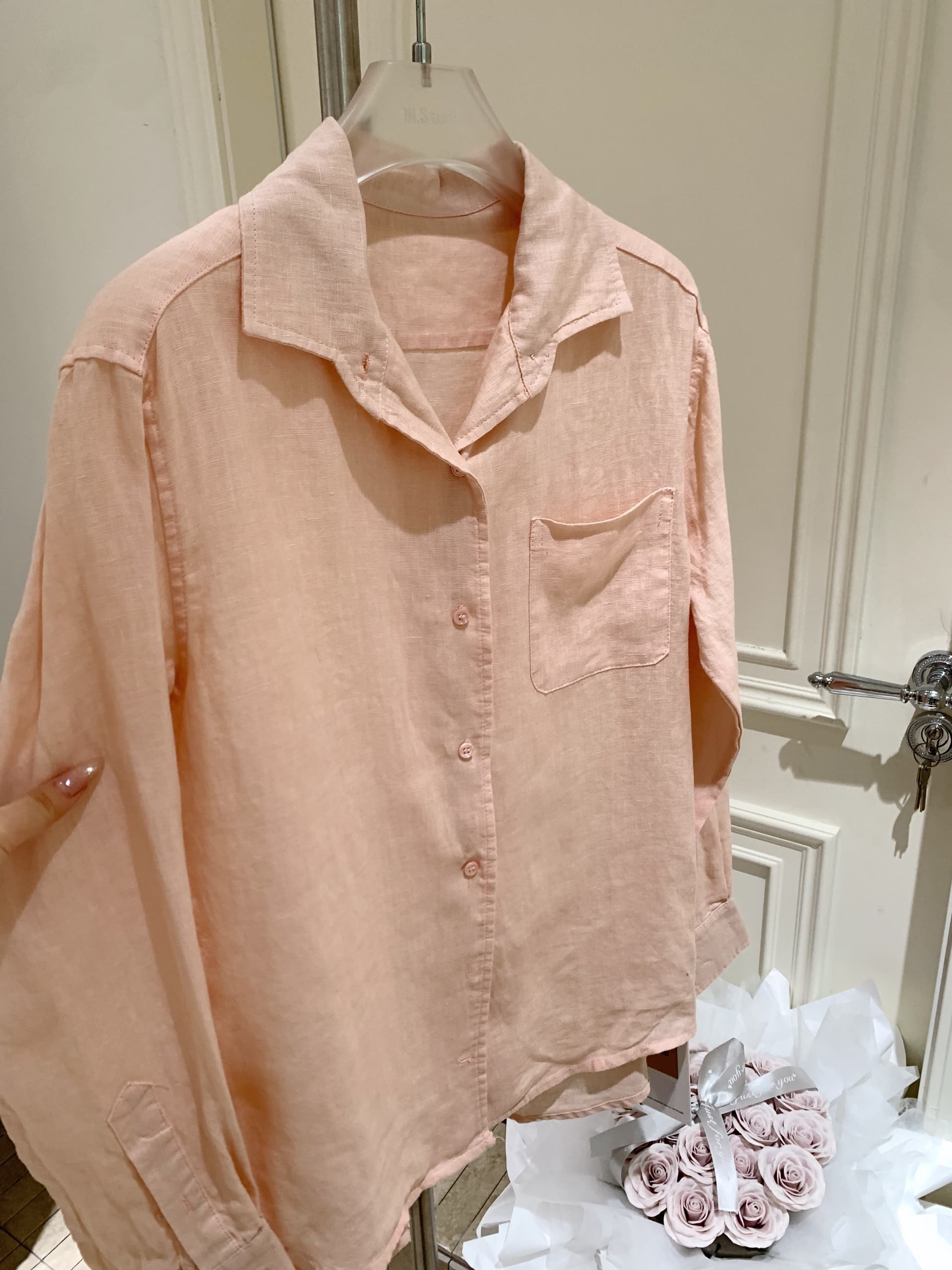 eewen la mode 노란 피부 엄격한 선택 부드럽게 하다 색조 여름 햇빛 100 아마 셔츠 상세 이미지 10