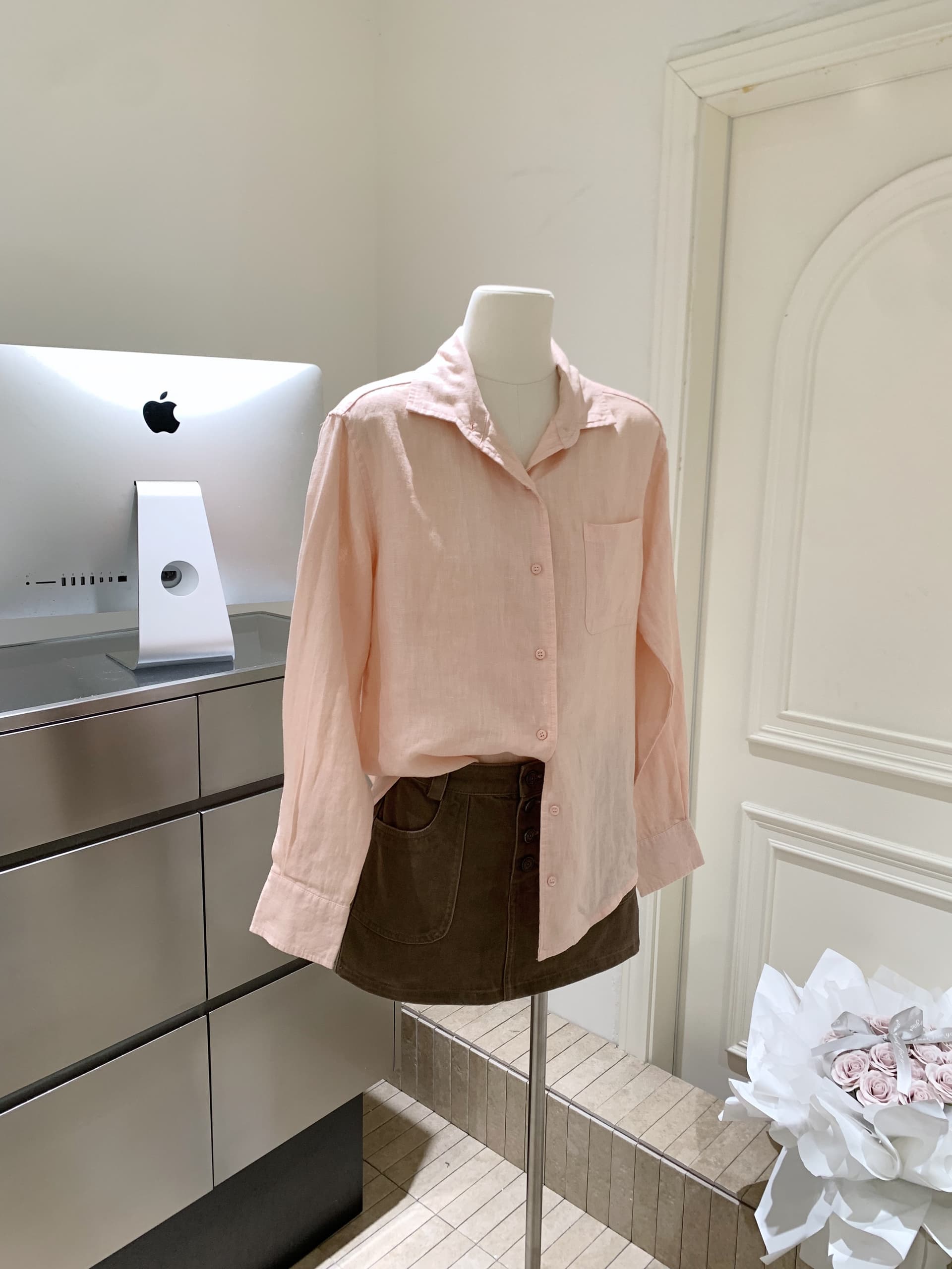 eewen la mode 노란 피부 엄격한 선택 부드럽게 하다 색조 여름 햇빛 100 아마 셔츠 상세 이미지 23