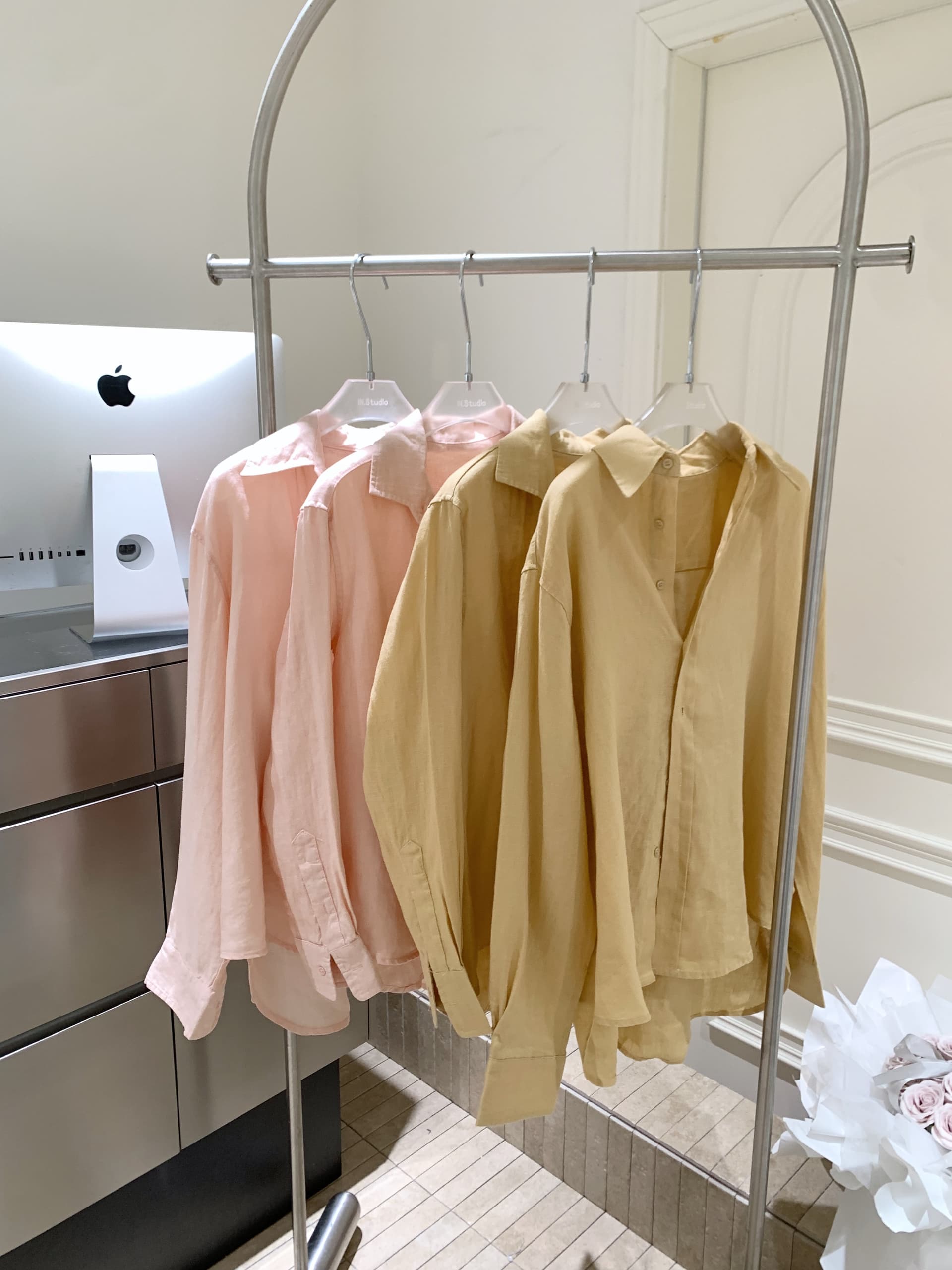 eewen la mode 노란 피부 엄격한 선택 부드럽게 하다 색조 여름 햇빛 100 아마 셔츠 상세 이미지 24