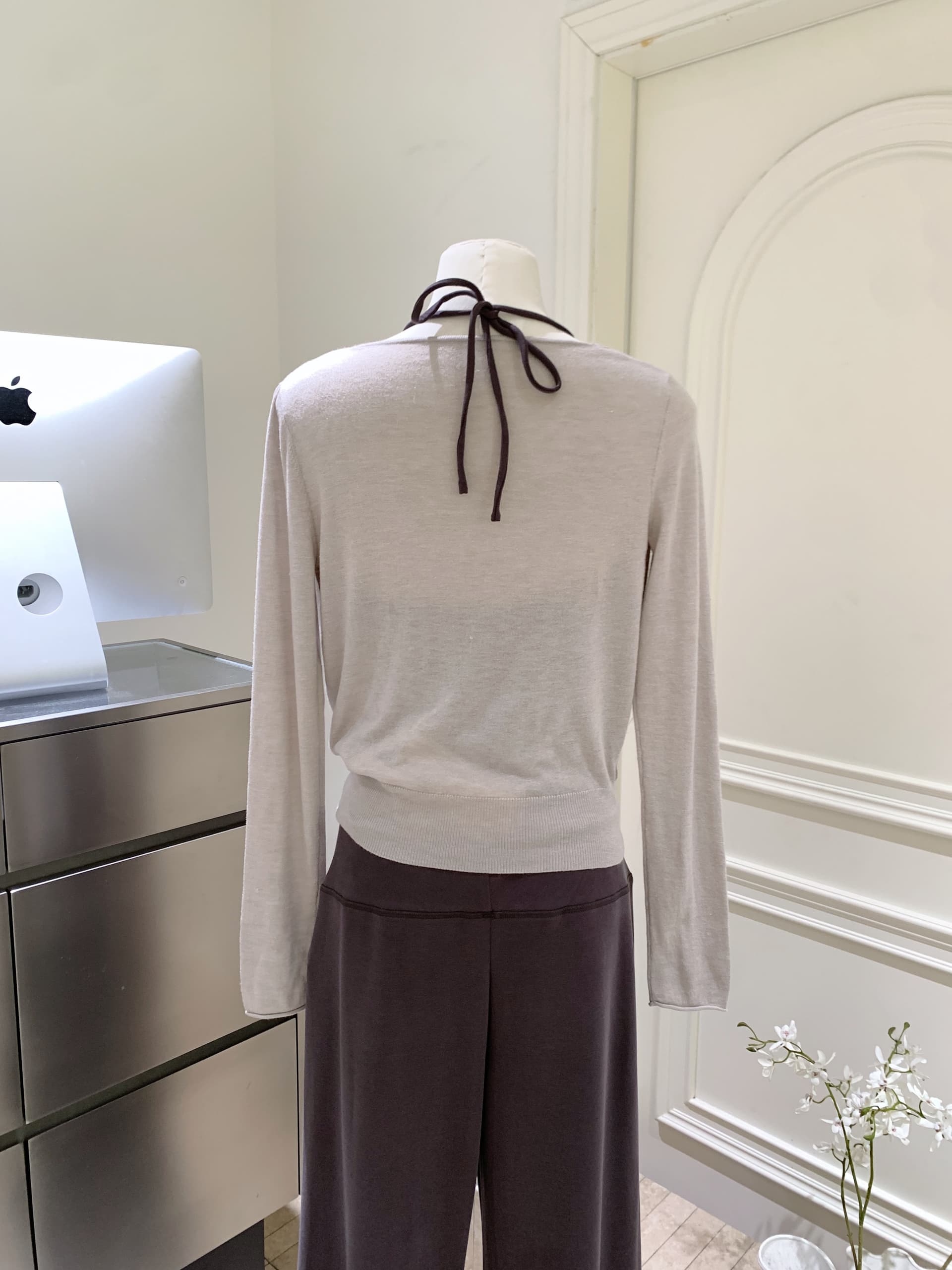 5werkwen 부드러운 자매 스택 세트 그룹 V넥 십자가 흔들다 칼라 맨위 행침 목 슬립 긴 바지 반 스커트 상세 이미지 37