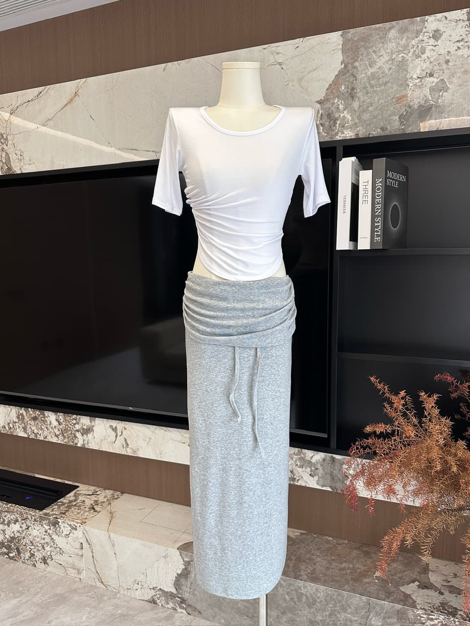 산소 센스 대 u 티셔츠 디자인 센스 뒤집다 측면 허리 머리 캐주얼 레이스업 반신 스커트 여성 펌프 로프 타이트 스커트 느긋한 롱 스커트 상세 이미지 8
