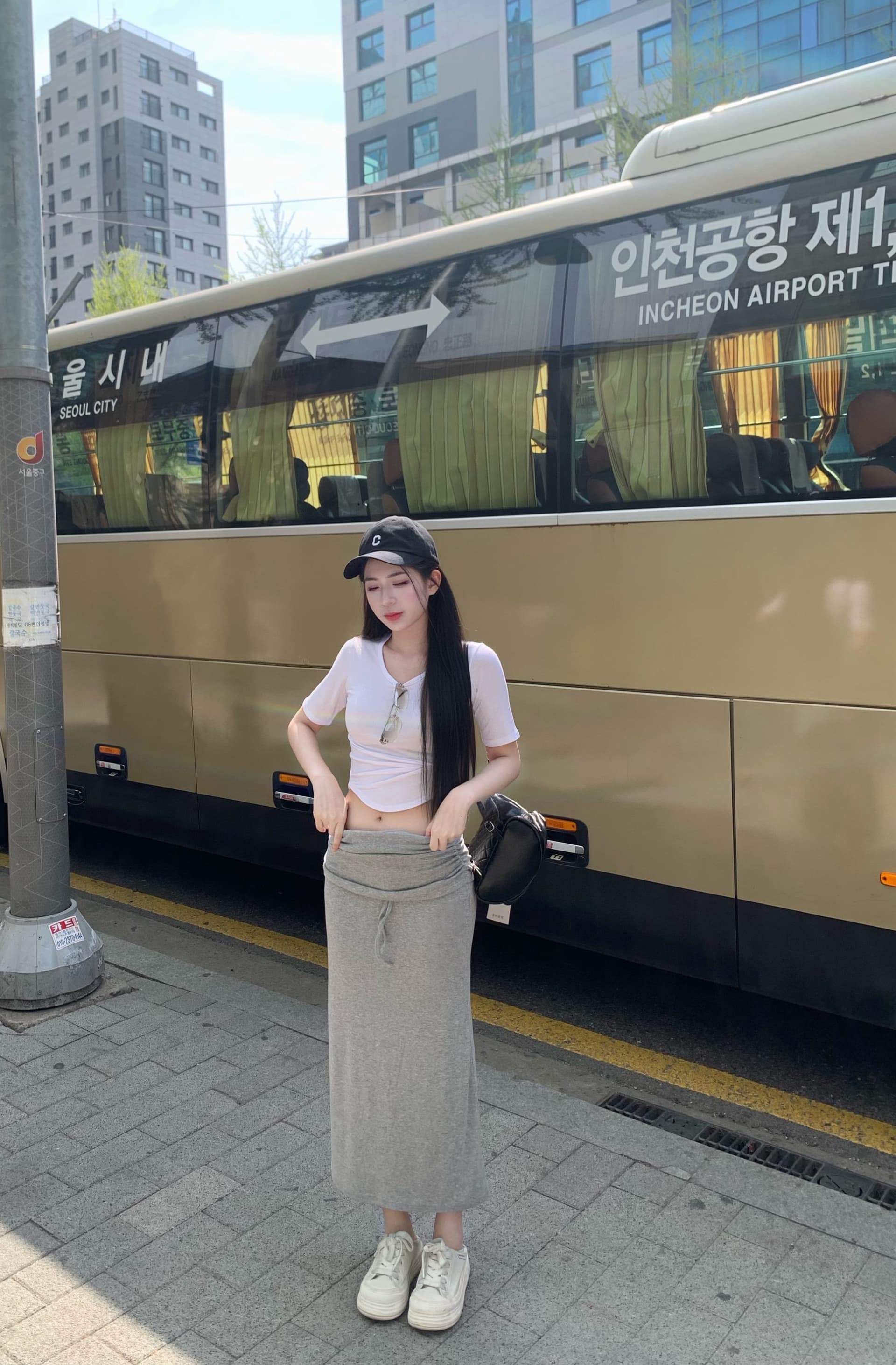 산소 센스 대 u 티셔츠 디자인 센스 뒤집다 측면 허리 머리 캐주얼 레이스업 반신 스커트 여성 펌프 로프 타이트 스커트 느긋한 롱 스커트 상세 이미지 31
