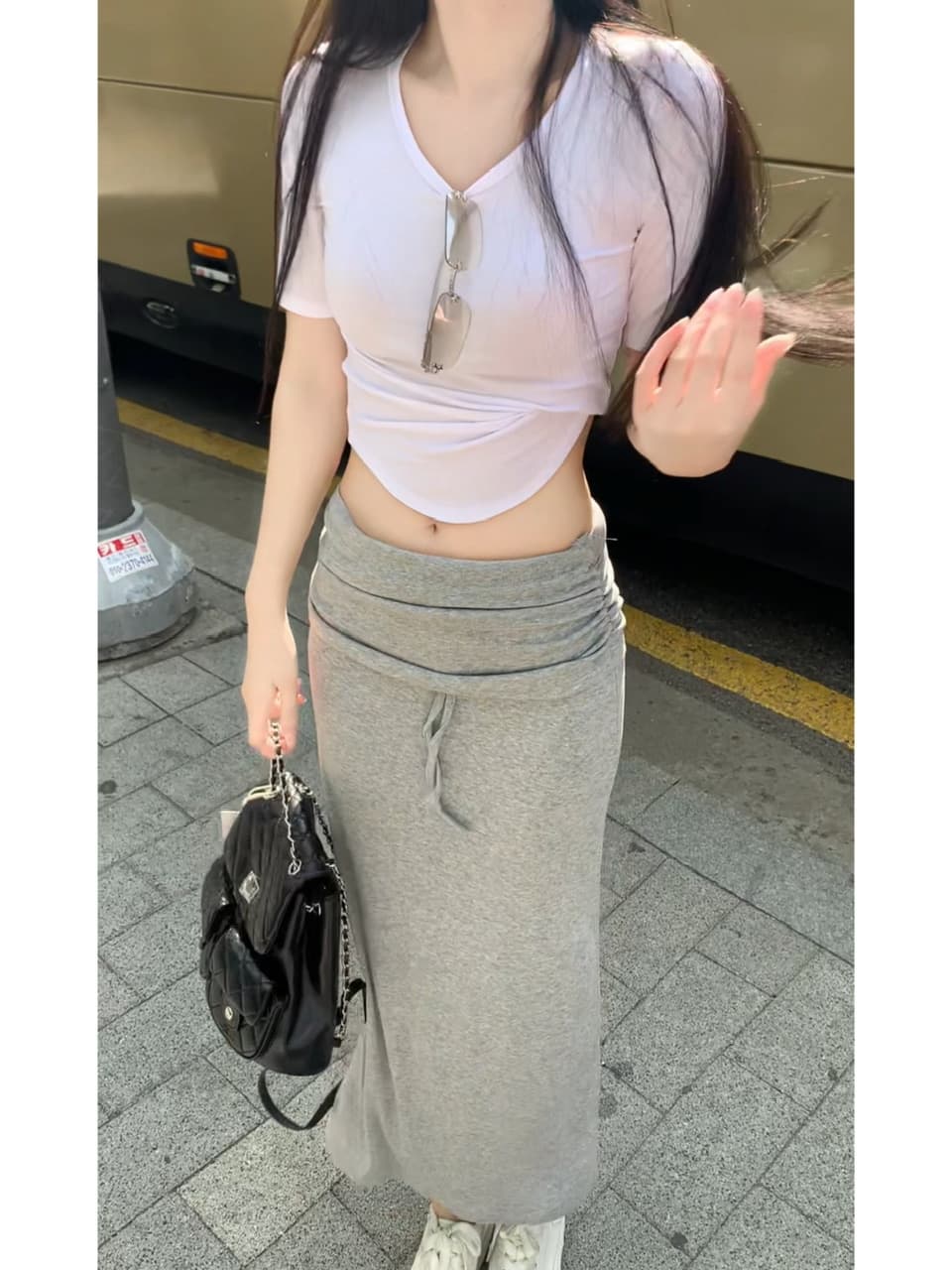 산소 센스 대 u 티셔츠 디자인 센스 뒤집다 측면 허리 머리 캐주얼 레이스업 반신 스커트 여성 펌프 로프 타이트 스커트 느긋한 롱 스커트 상세 이미지 34