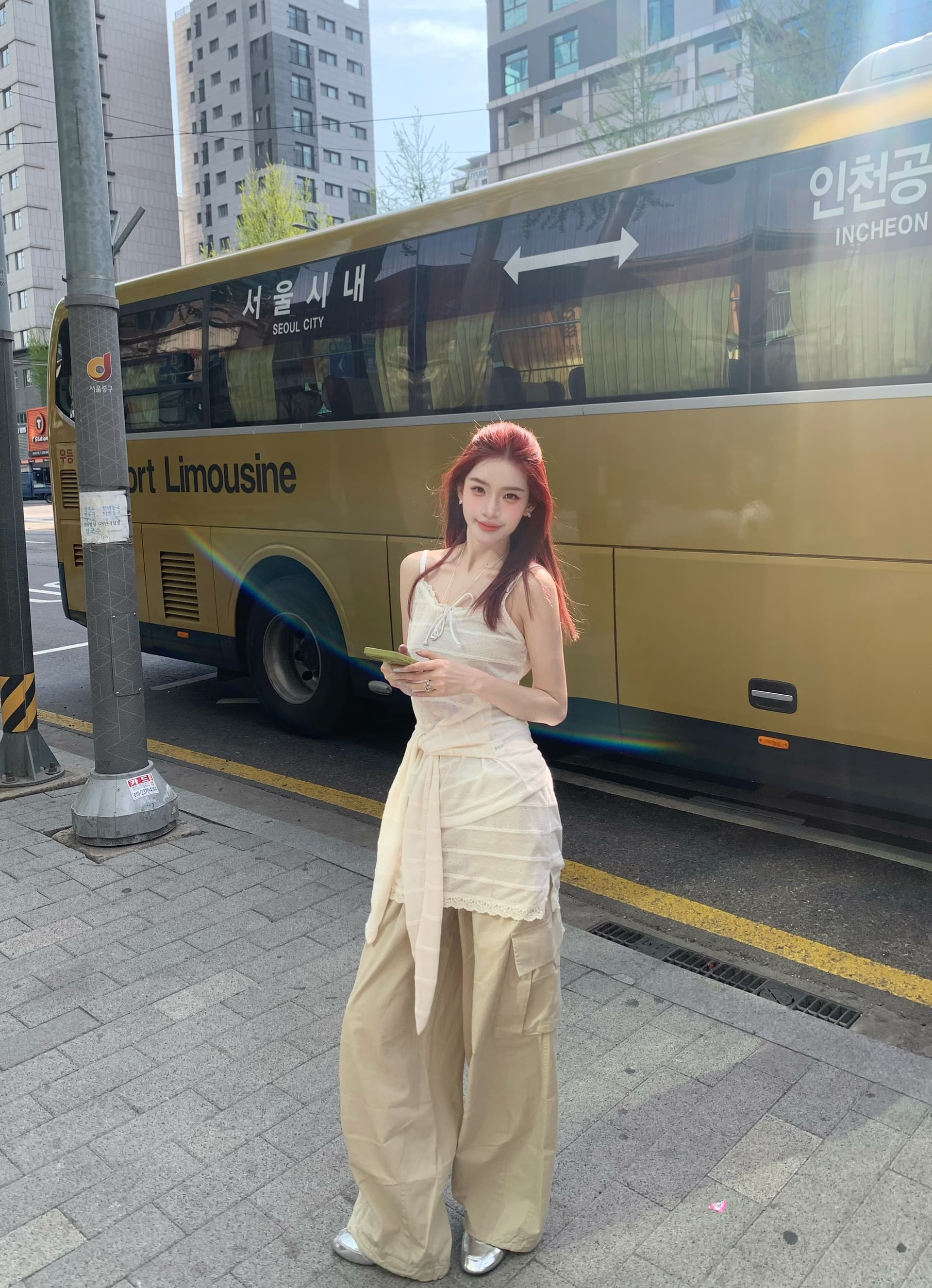 느슨함 센스 한국 스타일 레이스 캐미솔 랩스커트팬츠 드레스 스트레이트 넓은 다리 3 차원 자르기 캐주얼 바지 세트 상세 이미지 22