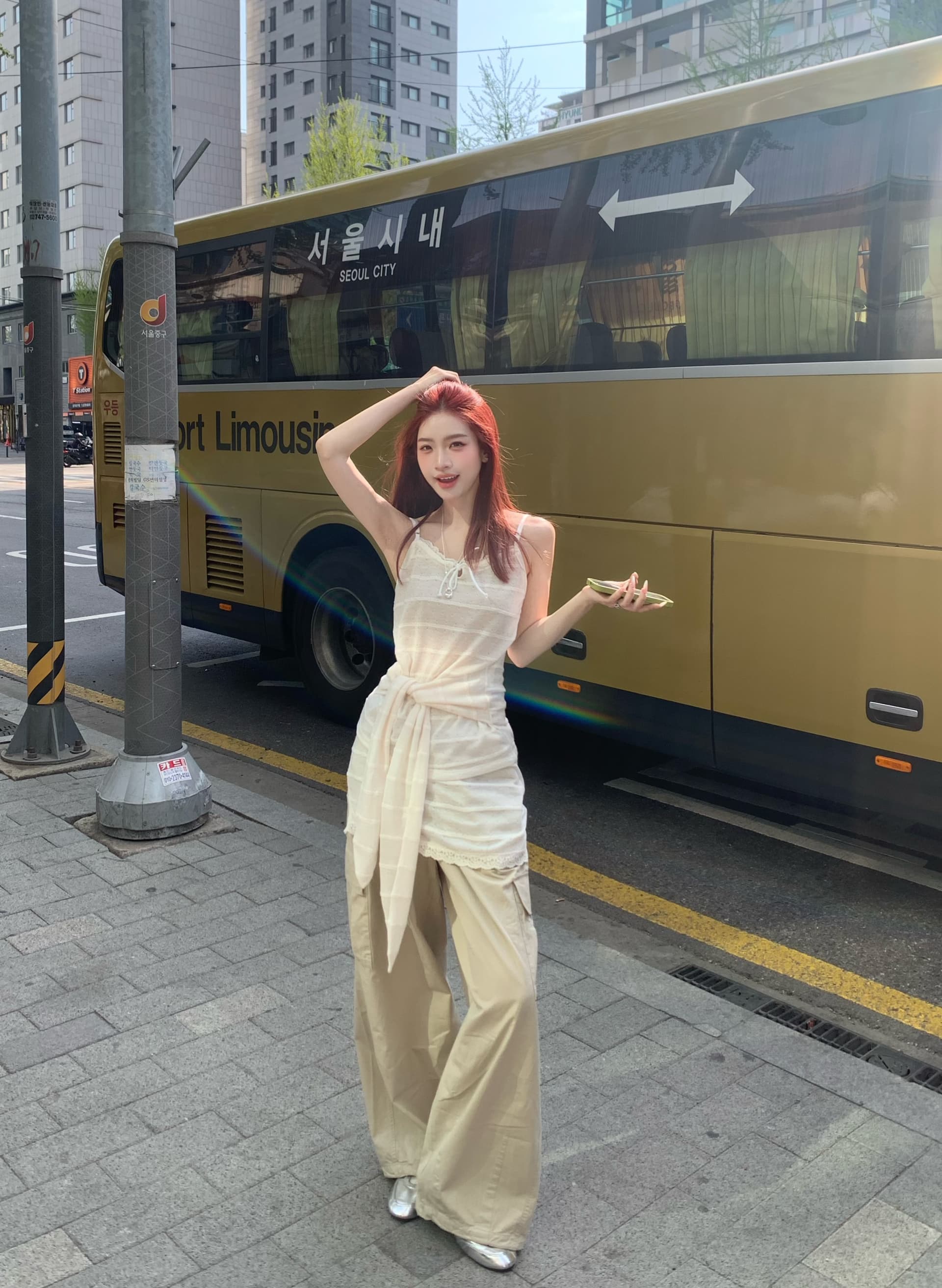 느슨함 센스 한국 스타일 레이스 캐미솔 랩스커트팬츠 드레스 스트레이트 넓은 다리 3 차원 자르기 캐주얼 바지 세트 상세 이미지 23