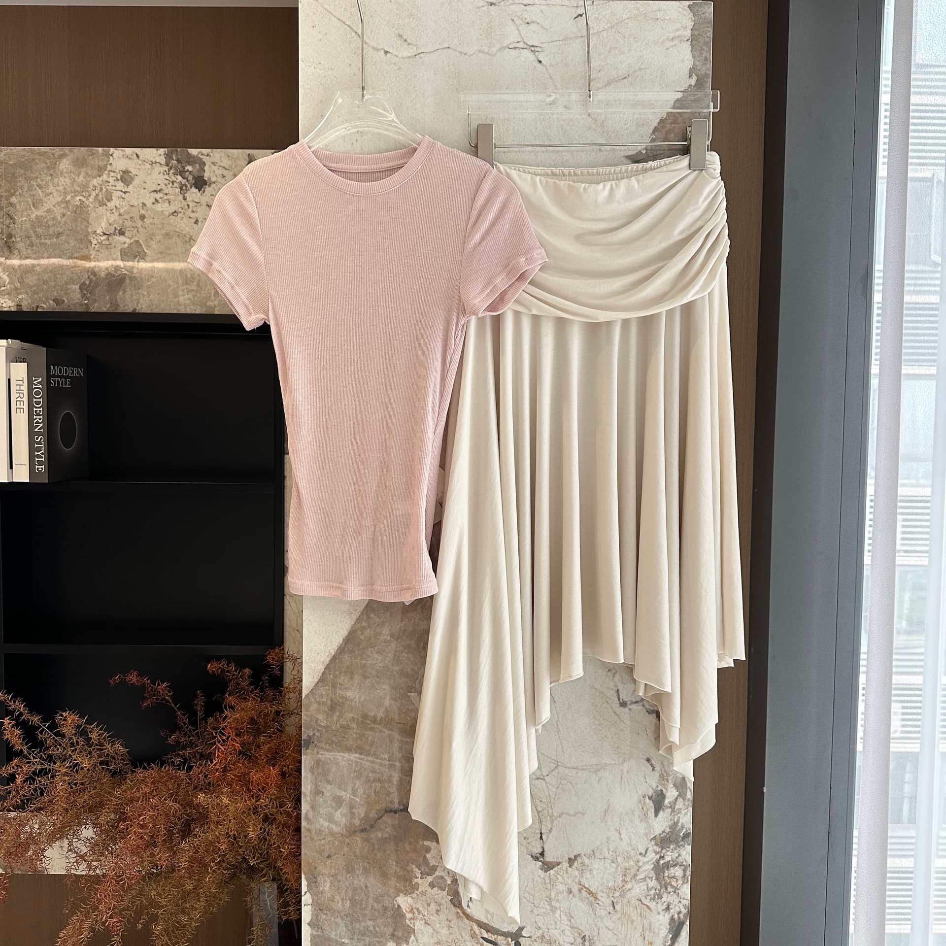 para jie 시 지에 패치 워크 Pleat 라임 라이 경기 서울 슈퍼 도루 센스 슬림해 보이는 한 마디 롱 스커트 여성 불규칙 반신 스커트 이미지 5