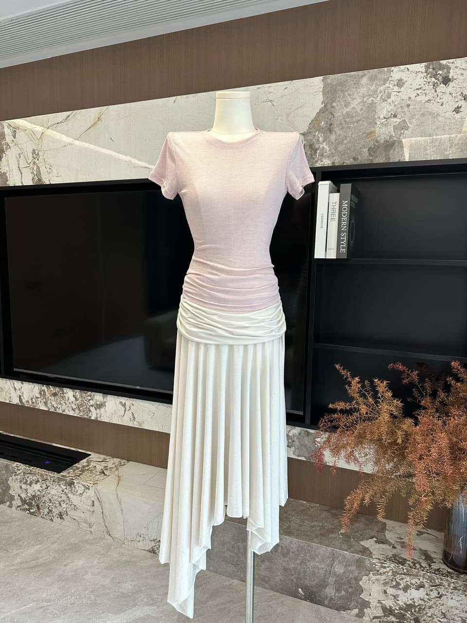 para jie 시 지에 패치 워크 Pleat 라임 라이 경기 서울 슈퍼 도루 센스 슬림해 보이는 한 마디 롱 스커트 여성 불규칙 반신 스커트 이미지 2