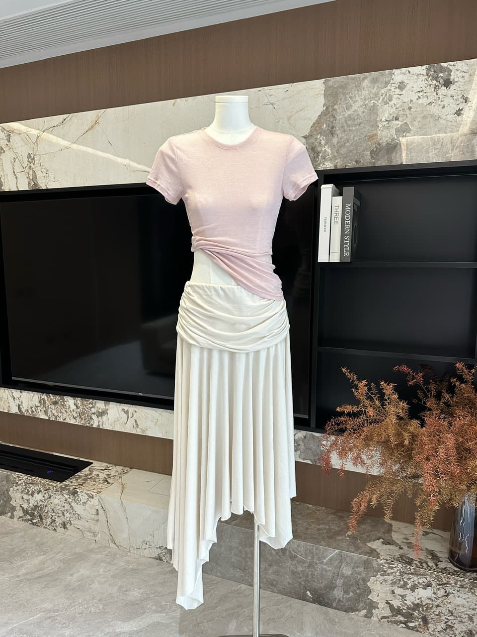 para jie 시 지에 패치 워크 Pleat 라임 라이 경기 서울 슈퍼 도루 센스 슬림해 보이는 한 마디 롱 스커트 여성 불규칙 반신 스커트 상세 이미지 6
