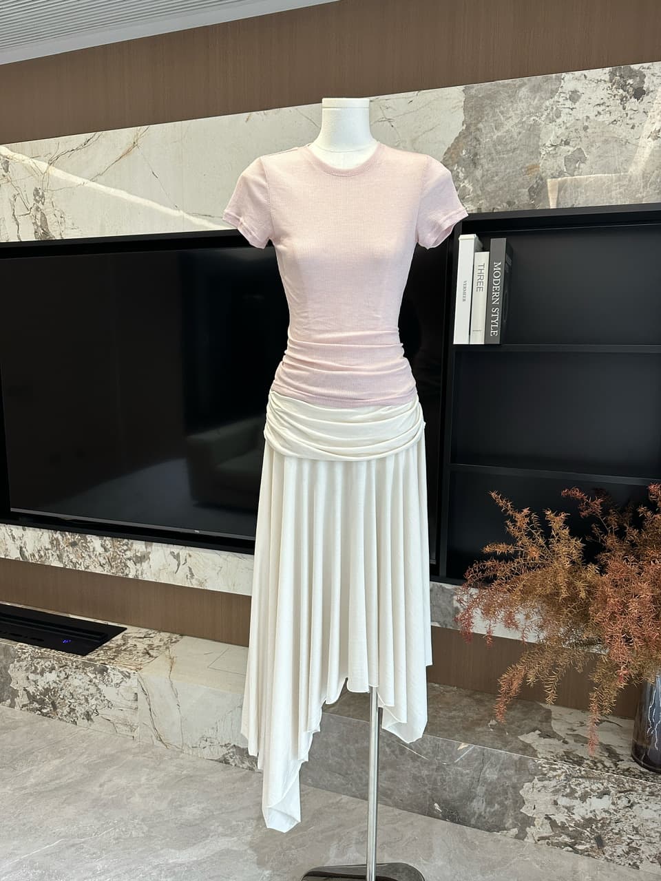 para jie 시 지에 패치 워크 Pleat 라임 라이 경기 서울 슈퍼 도루 센스 슬림해 보이는 한 마디 롱 스커트 여성 불규칙 반신 스커트 상세 이미지 7